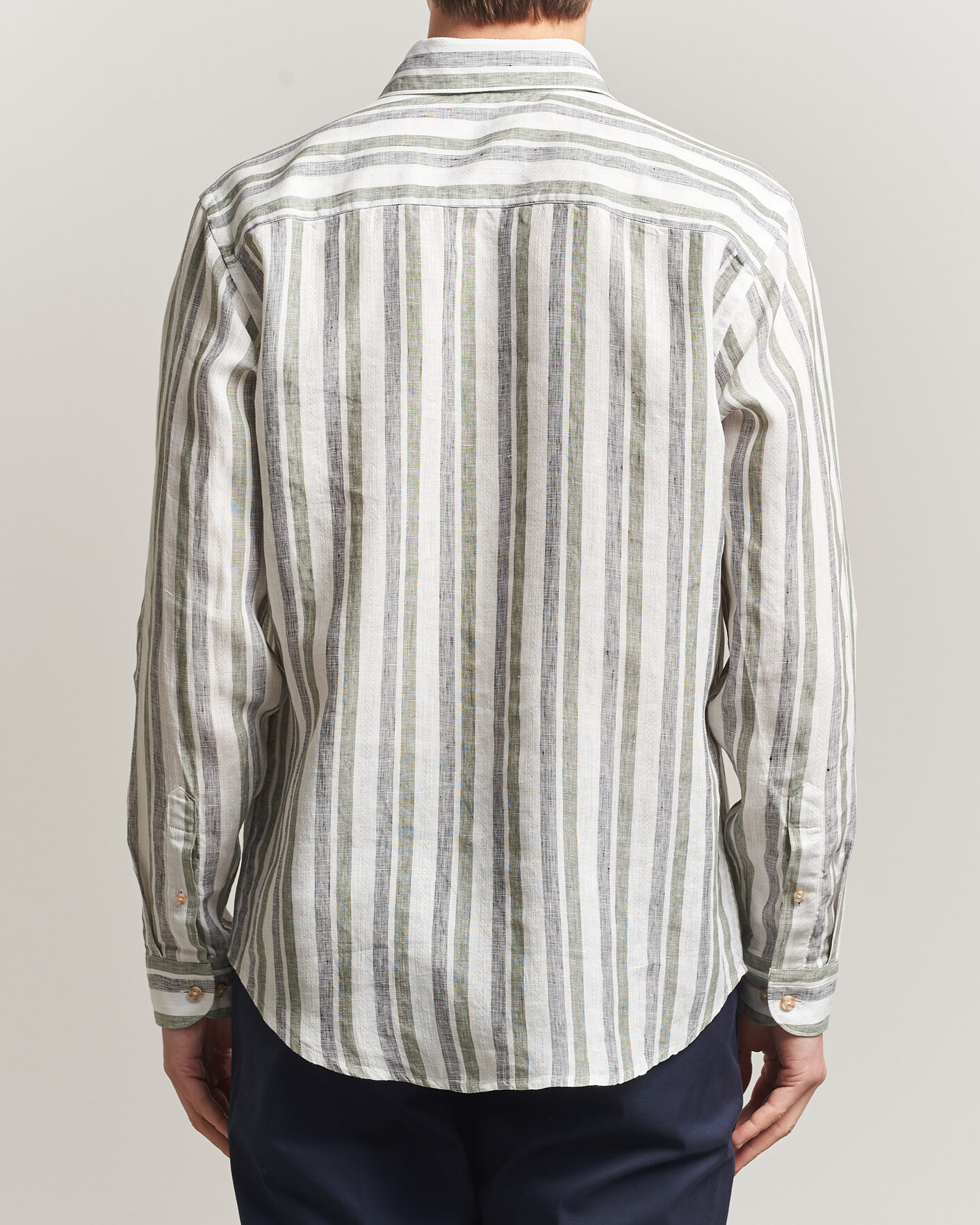 Homme | Chemises | Eton | Casual Fit Striped Linen Shirt Dark Green