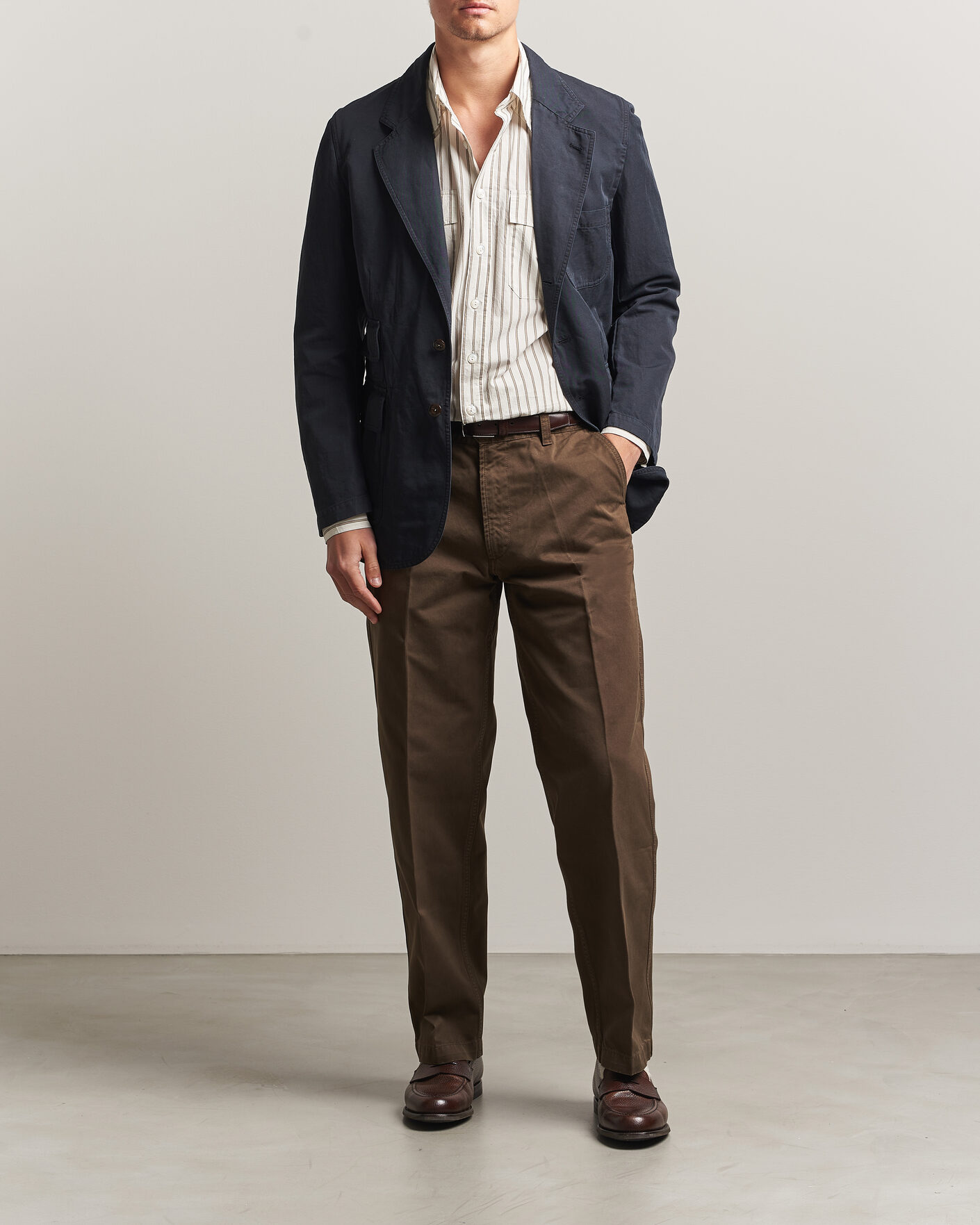 Homme | Pantalons | Drake's | Peached Flat Front Cotton Chino Brown