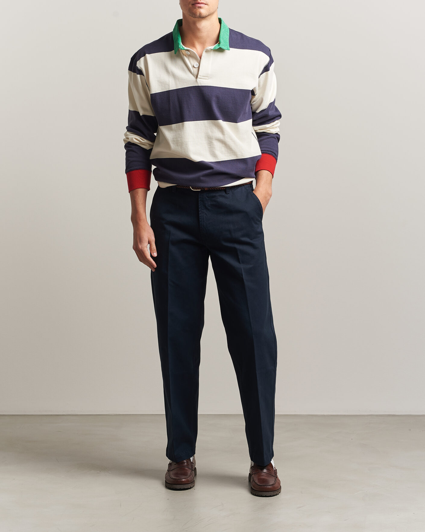 Homme | Pantalons | Drake's | Peached Flat Front Cotton Chino Navy