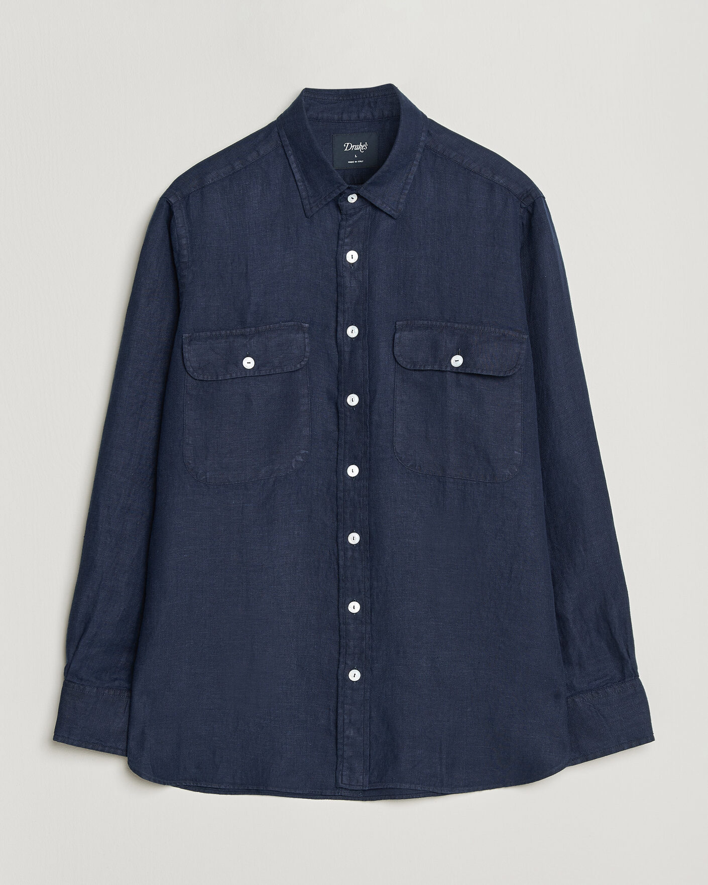 Homme | Chemises | Drake's | Linen Twill Deep Pocket Work Shirt Navy