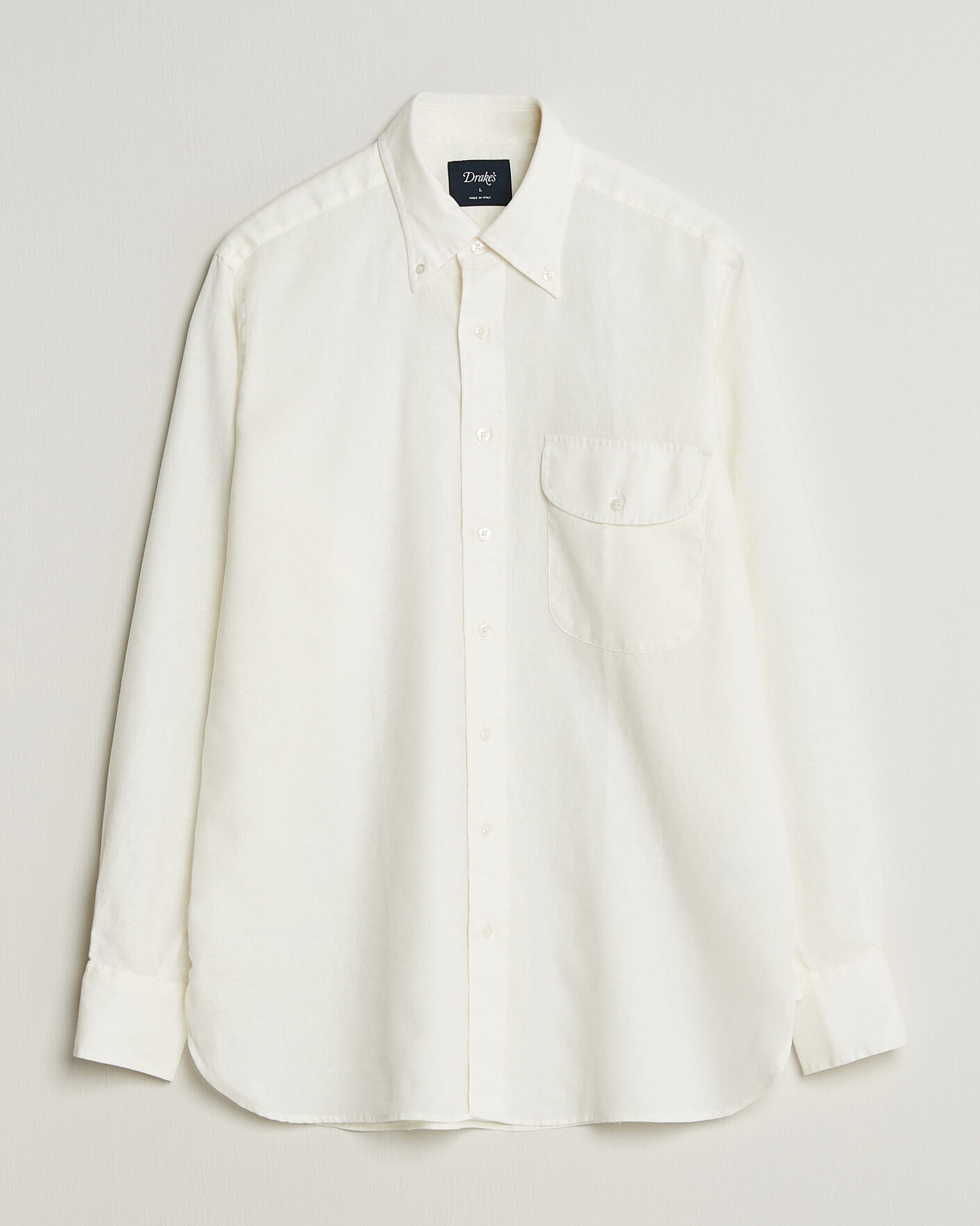 Homme | Chemises | Drake's | Linen Button Down Curved Pocket Shirt White
