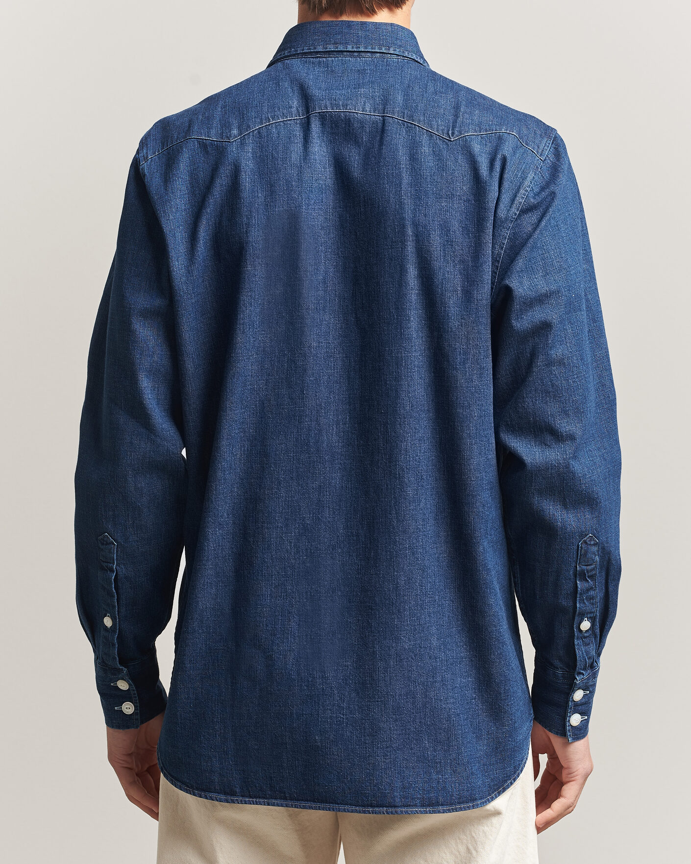 Homme | Chemises | Drake's | Light Denim Western Shirt Stone Wash