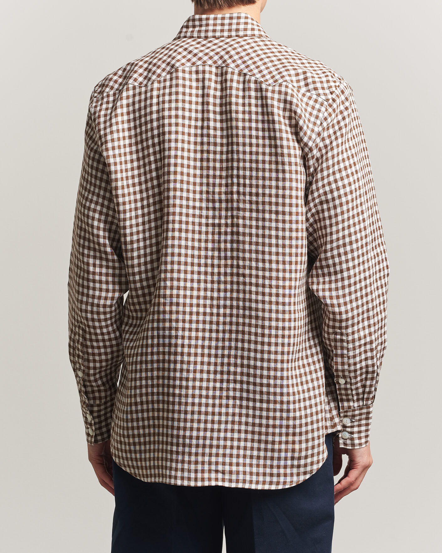 Homme | Chemises | Drake's | Linen Gingham Western Shirt Brown/White