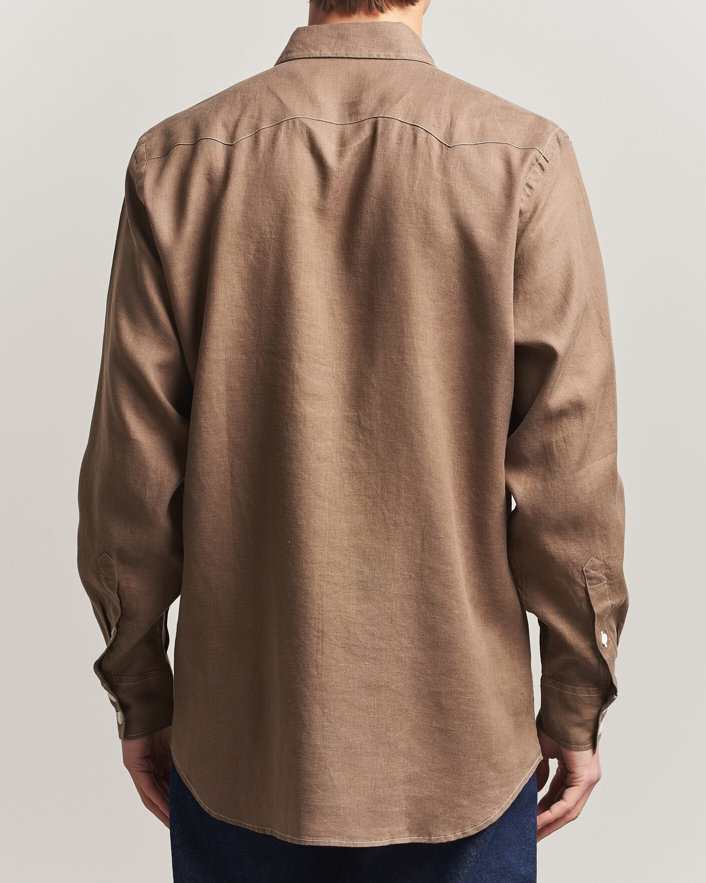 Homme | Chemises | Drake's | Solid Linen Western Shirt Brown