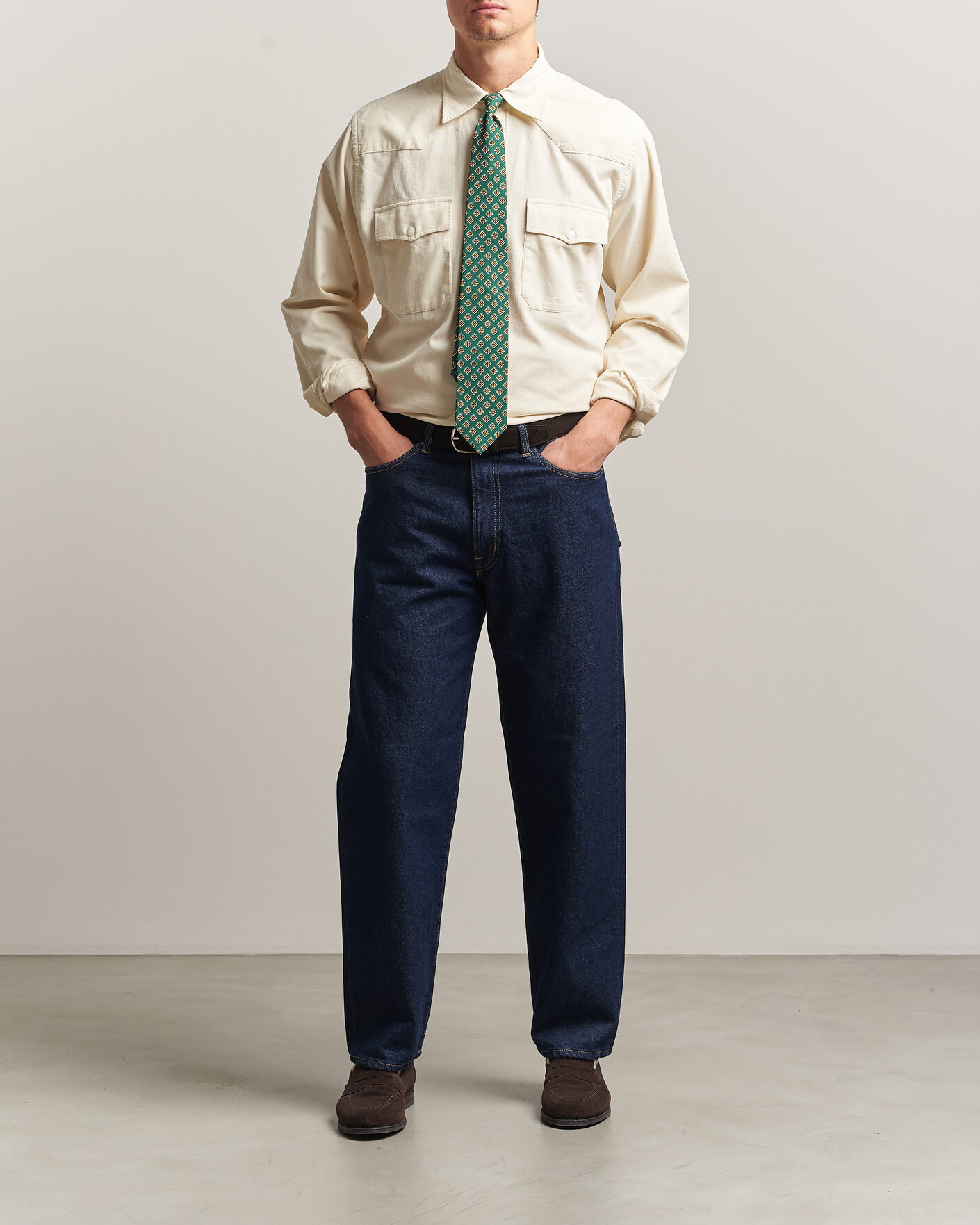 Homme | Chemises | Drake's | Needlecord Western Shirt White