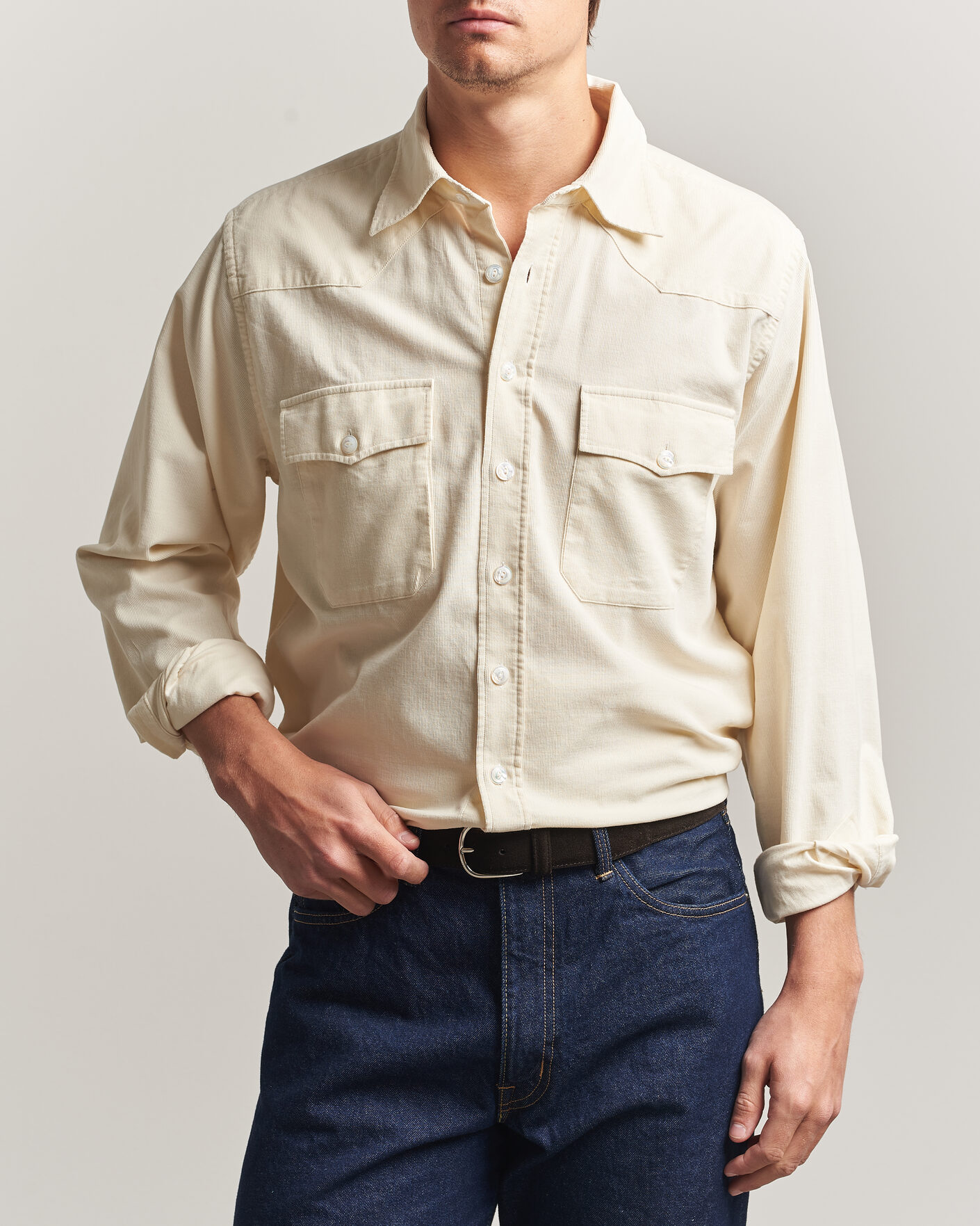 Homme | Chemises | Drake's | Needlecord Western Shirt White