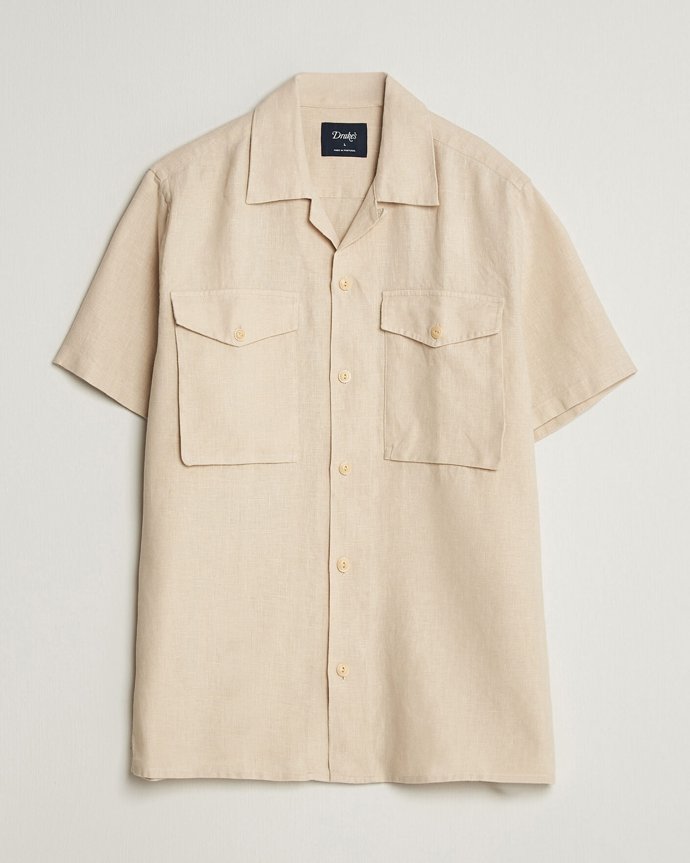 Homme | Chemises | Drake's | Military Short Sleeve Camp Collar Shirt Ecru