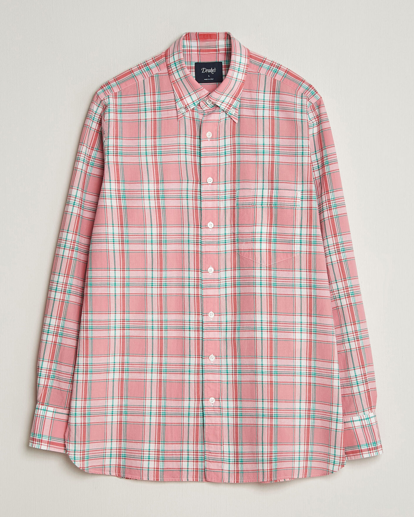 Homme | Chemises | Drake's | Madrass Checked Button Down Shirt Pink