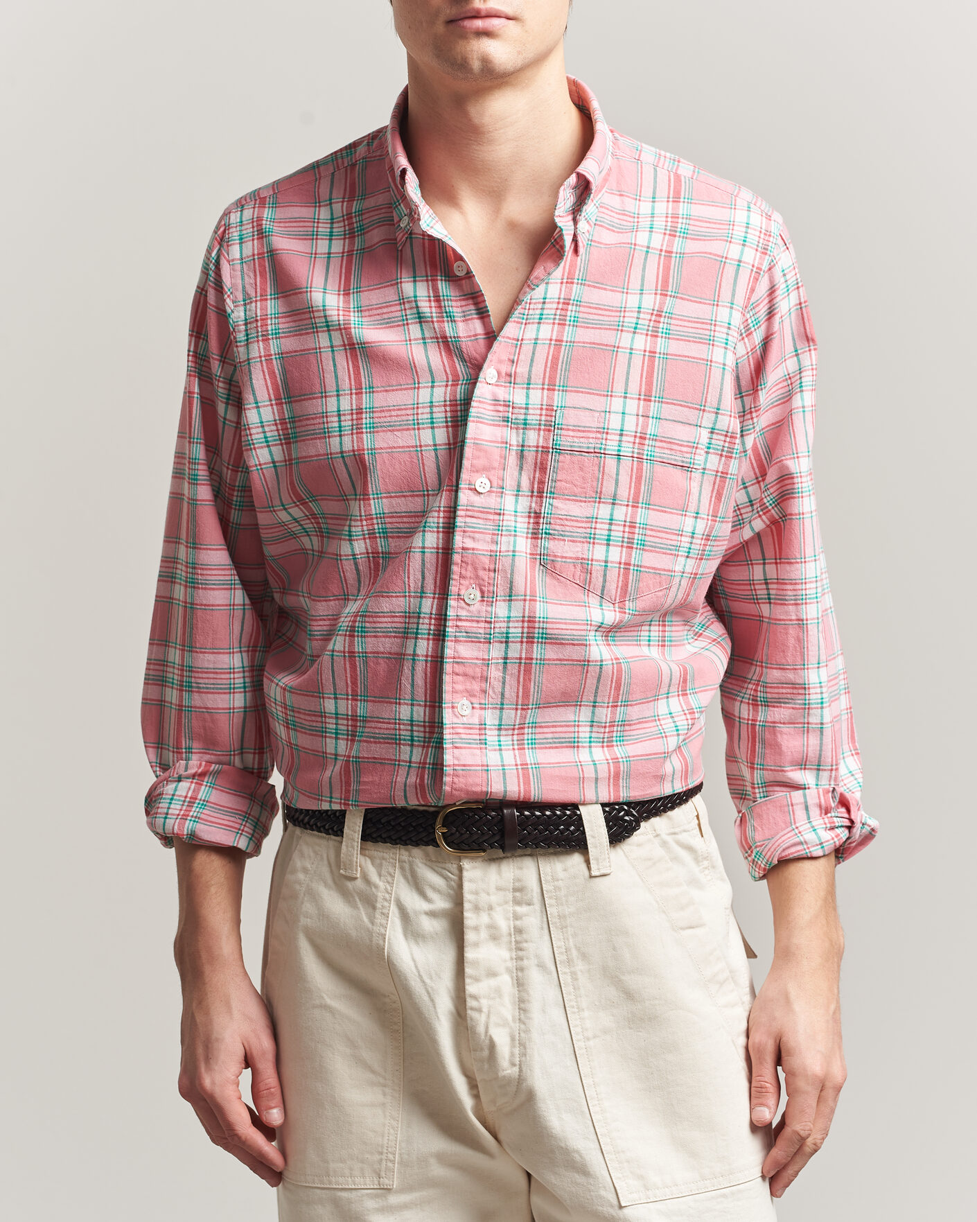 Homme | Chemises | Drake's | Madrass Checked Button Down Shirt Pink