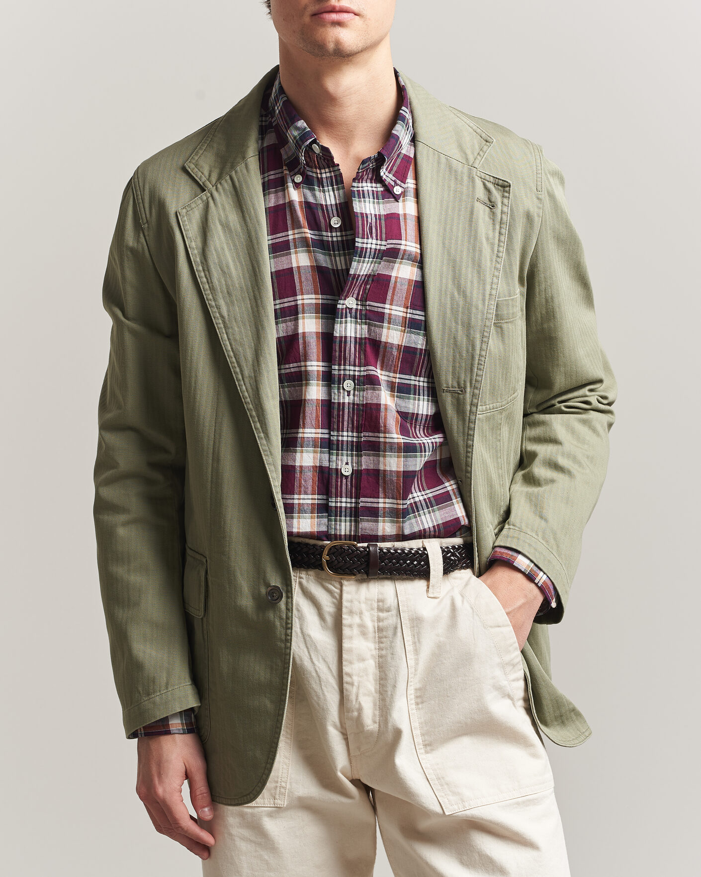 Homme | Blazers | Drake's | MKI Herringbone Games Blazer Olive