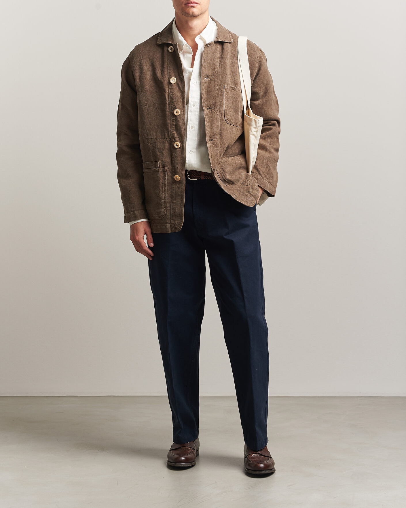Homme | Manteaux Et Vestes | Drake's | Heavy Linen Chore Jacket Brown