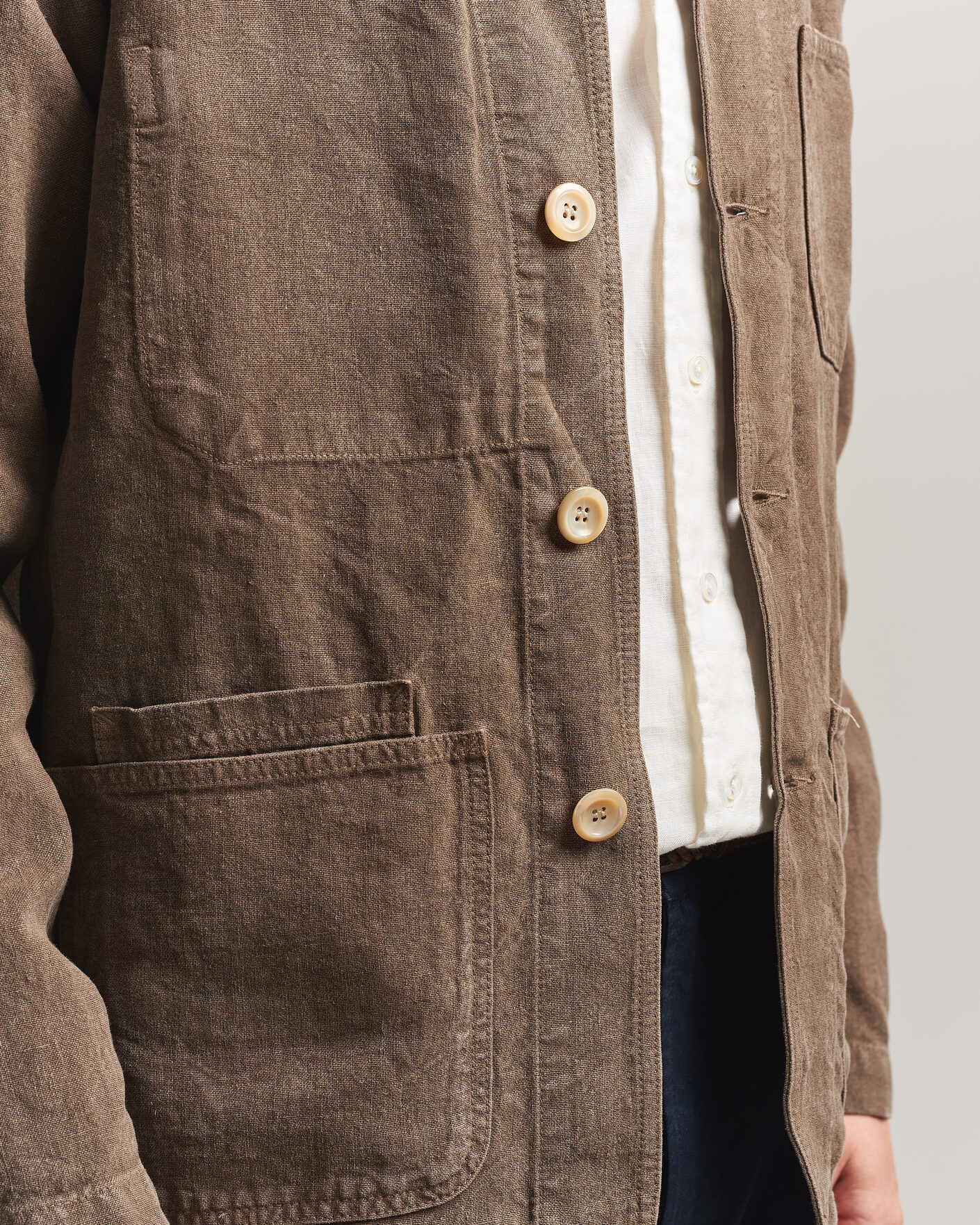 Homme | Manteaux Et Vestes | Drake's | Heavy Linen Chore Jacket Brown
