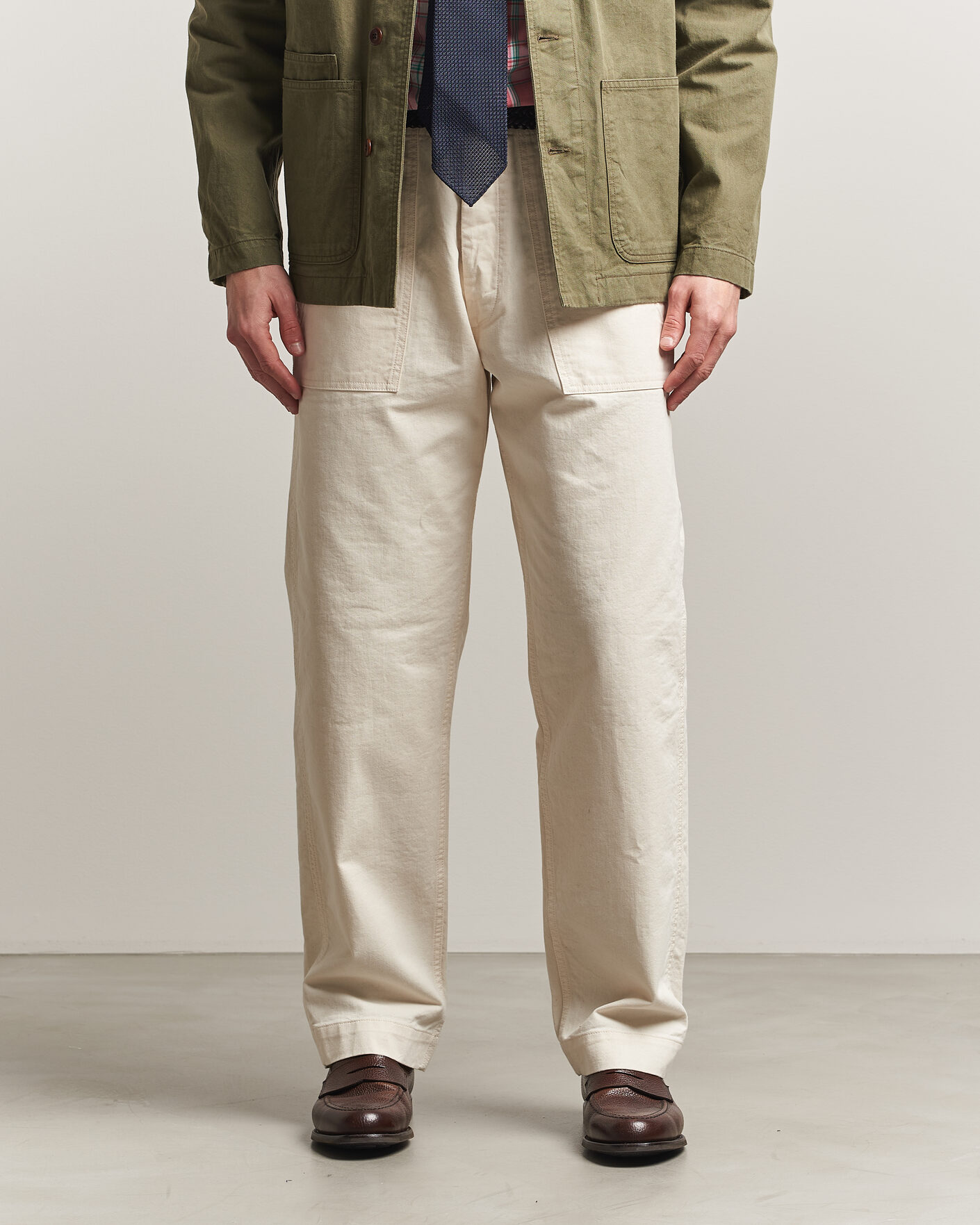 Homme | Pantalons | Drake's | Twill Fatigue Trousers Ecru