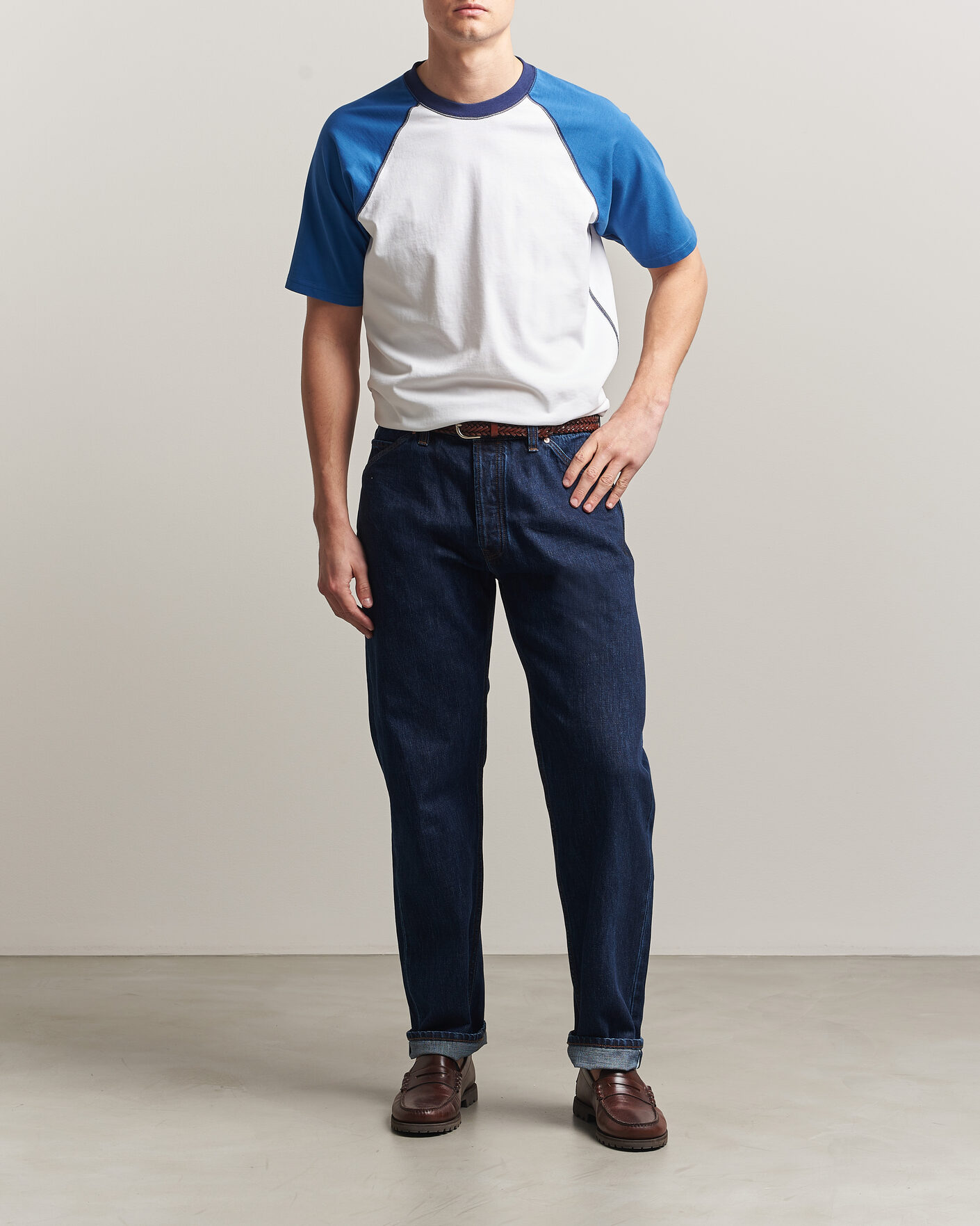 Homme | T-shirts | Drake's | Two Tone Raglan T-Shirt White/Blue