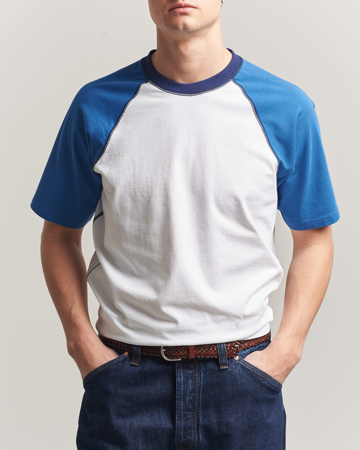 Homme | T-shirts | Drake's | Two Tone Raglan T-Shirt White/Blue