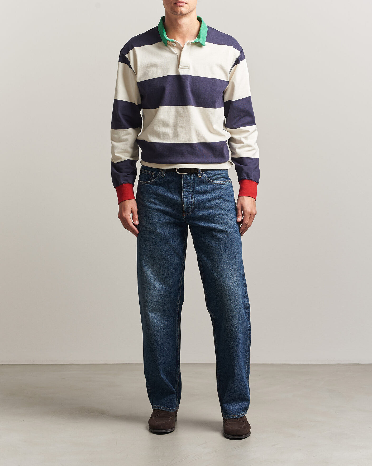 Homme | Pulls Et Tricots | Drake's | Dual Block Stripe Rugby Whie/Navy