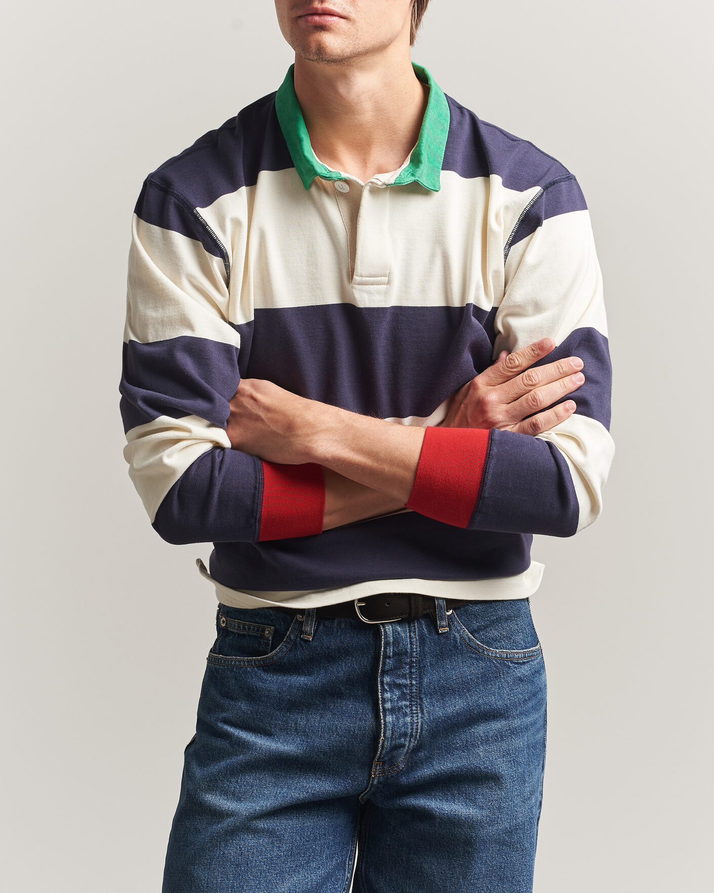 Homme | Pulls Et Tricots | Drake's | Dual Block Stripe Rugby Whie/Navy