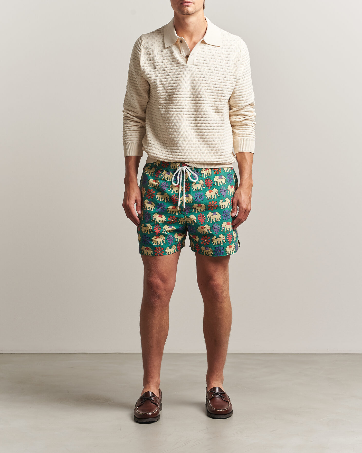 Homme | Maillots De Bain | Drake's | Elephants Drawstring Swimshorts Green