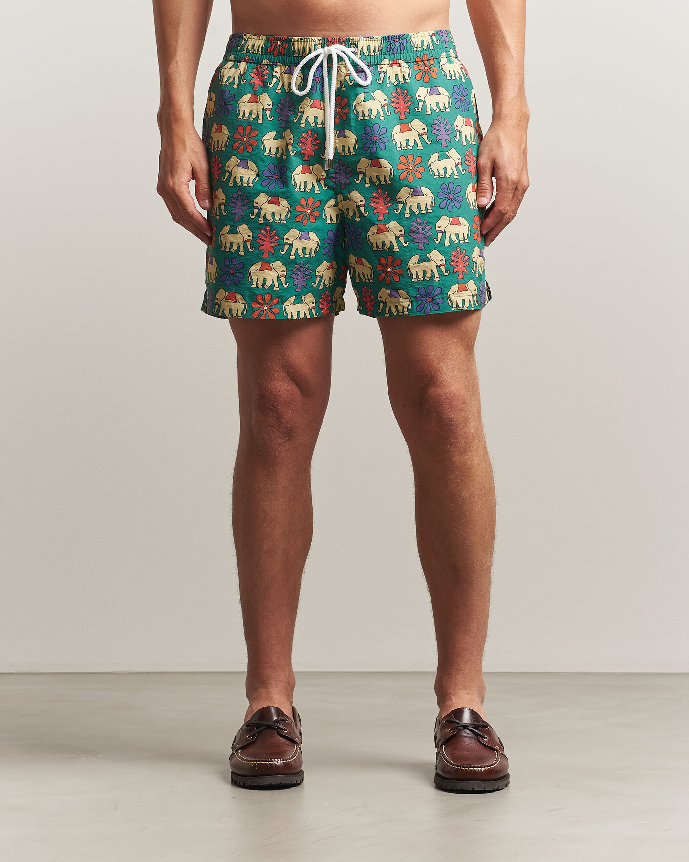 Homme | Maillots De Bain | Drake's | Elephants Drawstring Swimshorts Green