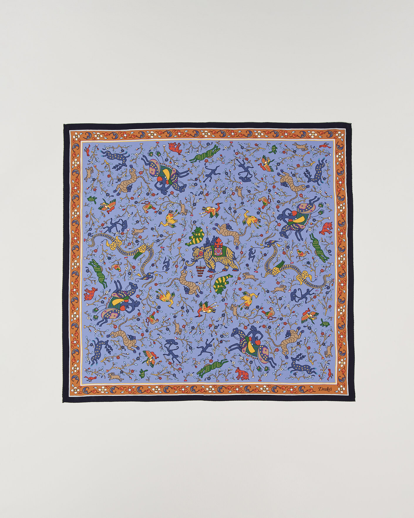 Homme | Écharpes | Drake's | Animals And Flowers Print Crepe Silk Bandana Navy