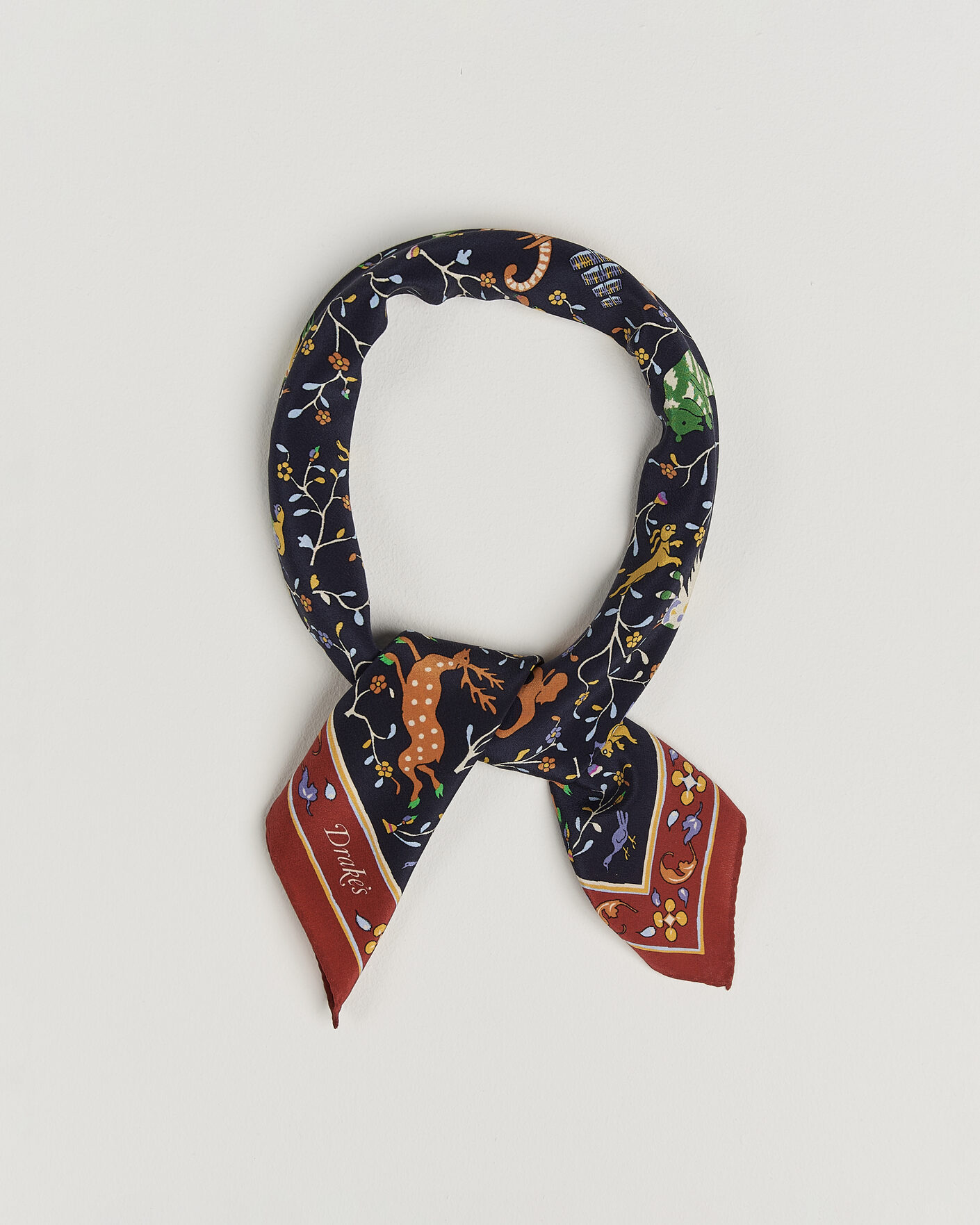 Homme | Écharpes | Drake's | Animals And Flowers Print Crepe Silk Bandana Blue