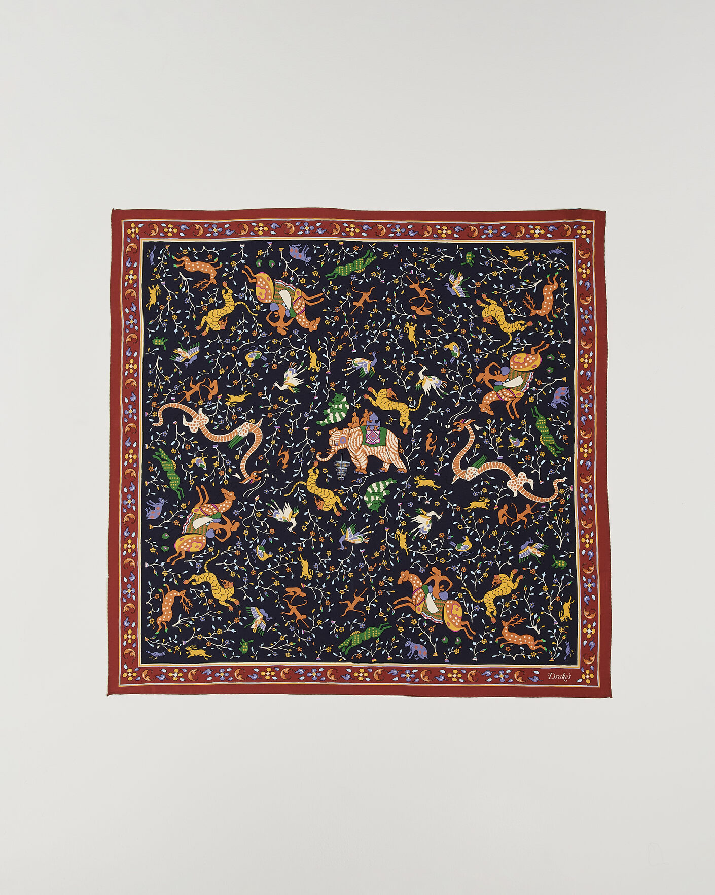 Homme | Écharpes | Drake's | Animals And Flowers Print Crepe Silk Bandana Blue