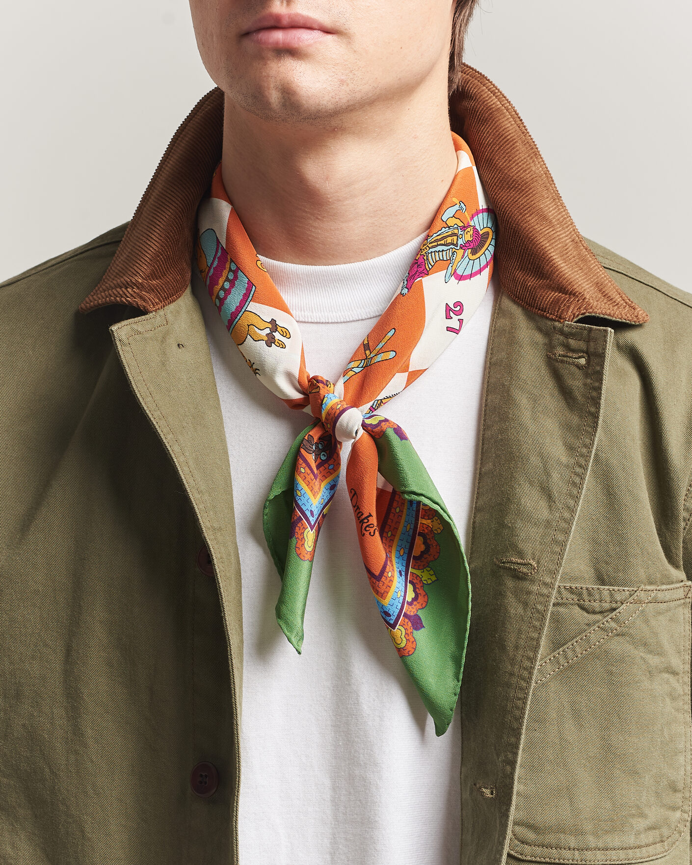 Homme | Écharpes | Drake's | Snakes & Ladders Print Crepe Silk Bandana Green