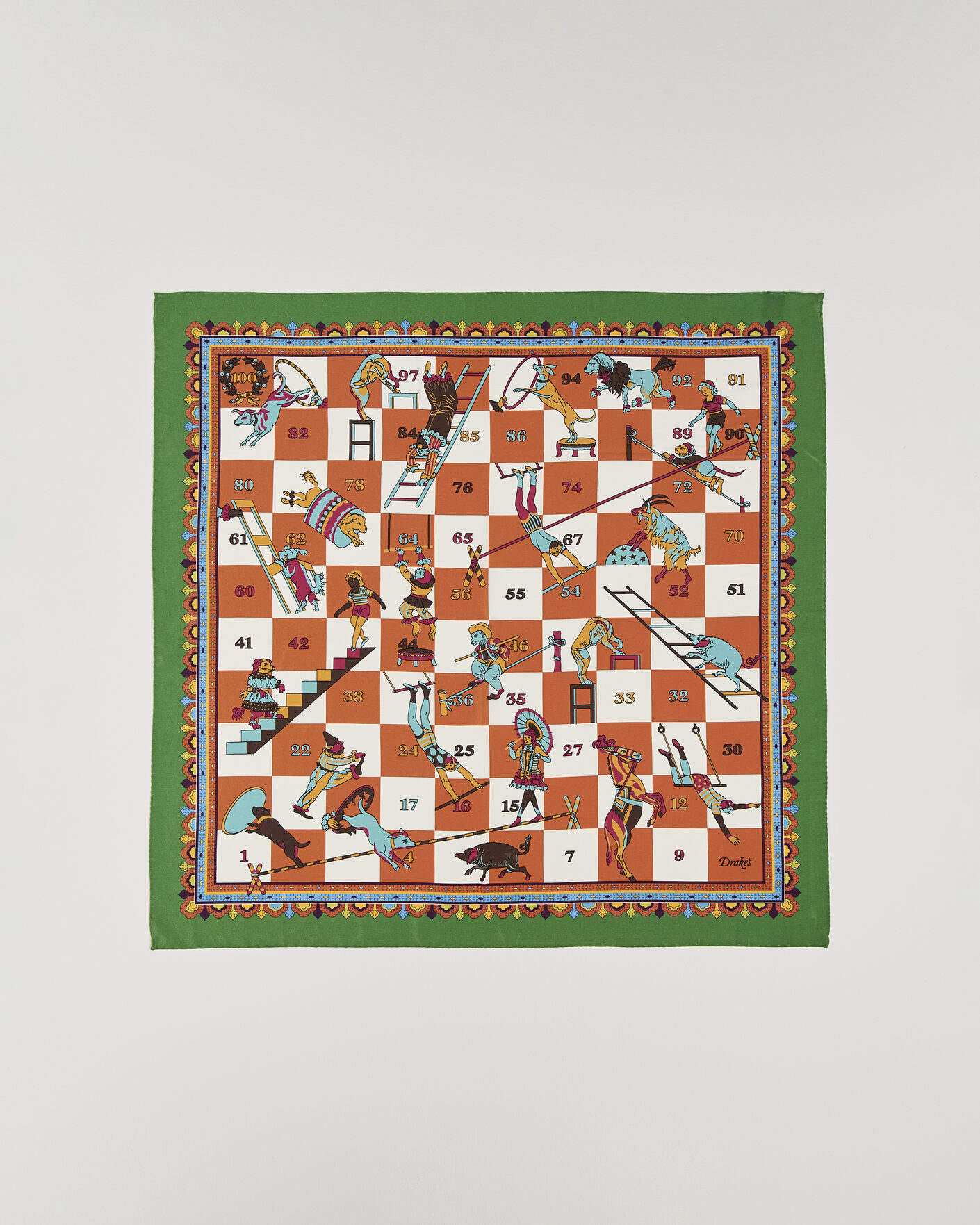 Homme | Écharpes | Drake's | Snakes & Ladders Print Crepe Silk Bandana Green