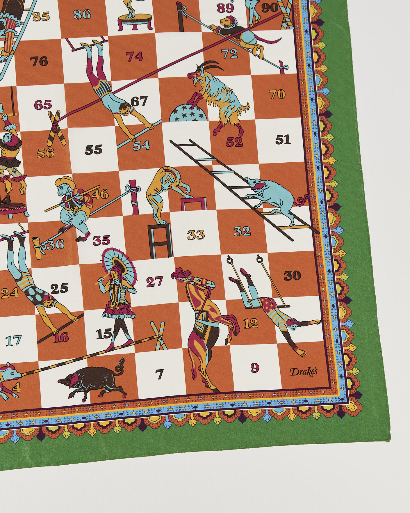 Homme | Écharpes | Drake's | Snakes & Ladders Print Crepe Silk Bandana Green