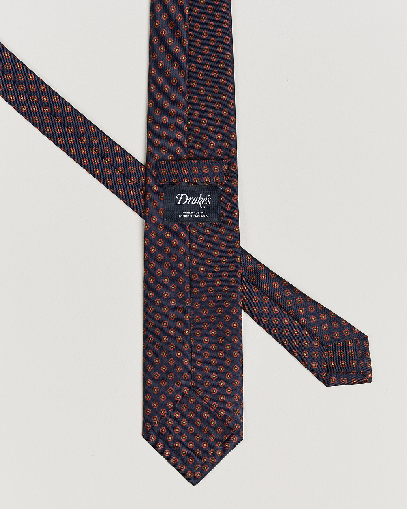 Homme | Cravates | Drake's | Square Flowers Pattern Silk Tie Navy
