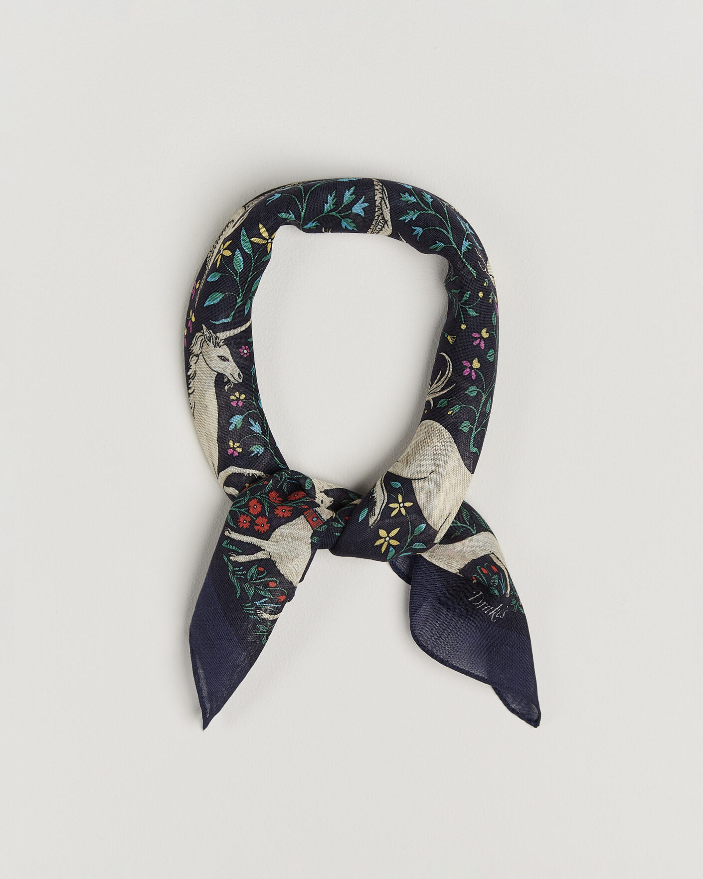 Homme | Écharpes | Drake's | Unicorn Print Wool/Silk Bandana Navy