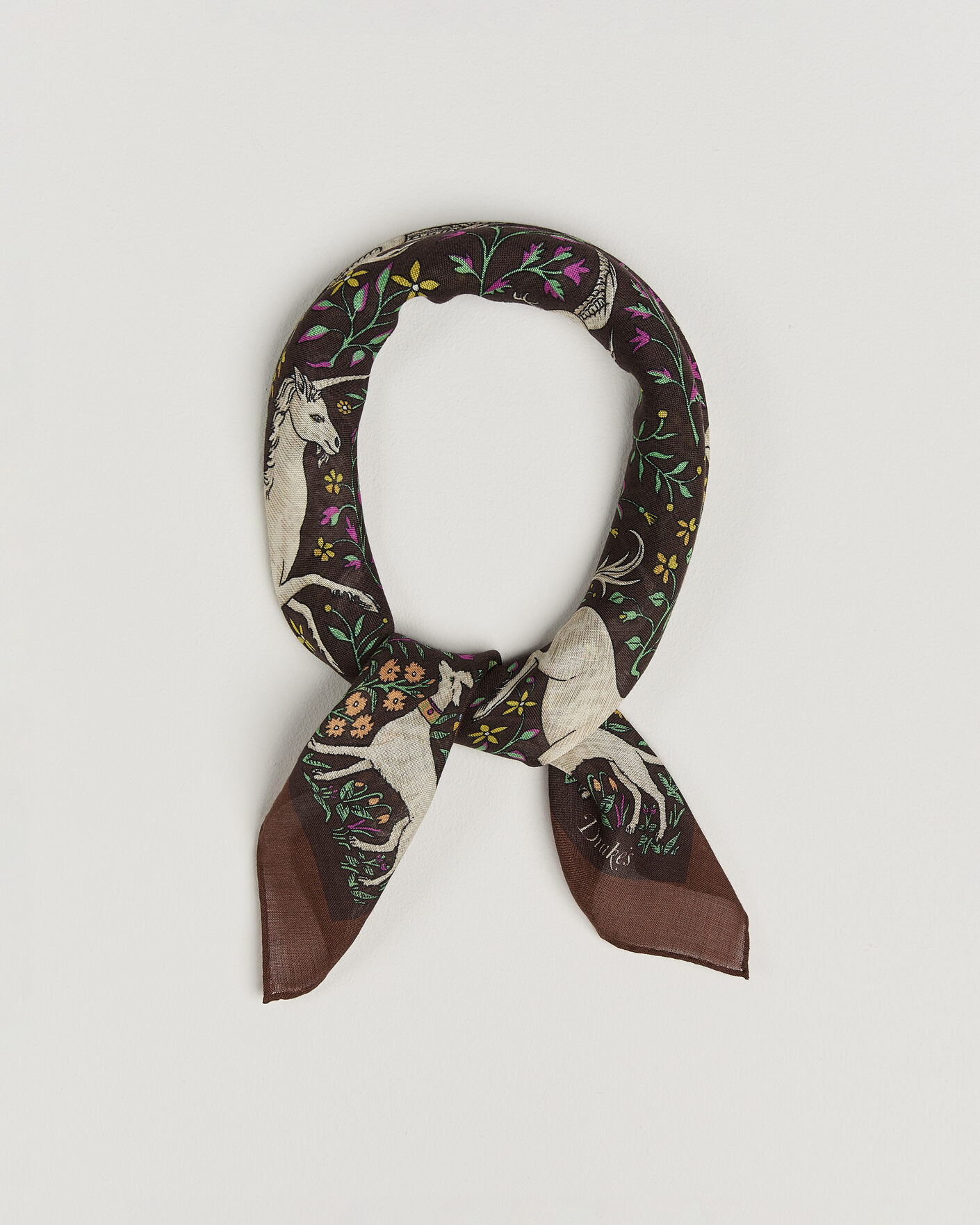 Homme | Écharpes | Drake's | Unicorn Print Wool/Silk Bandana Brown