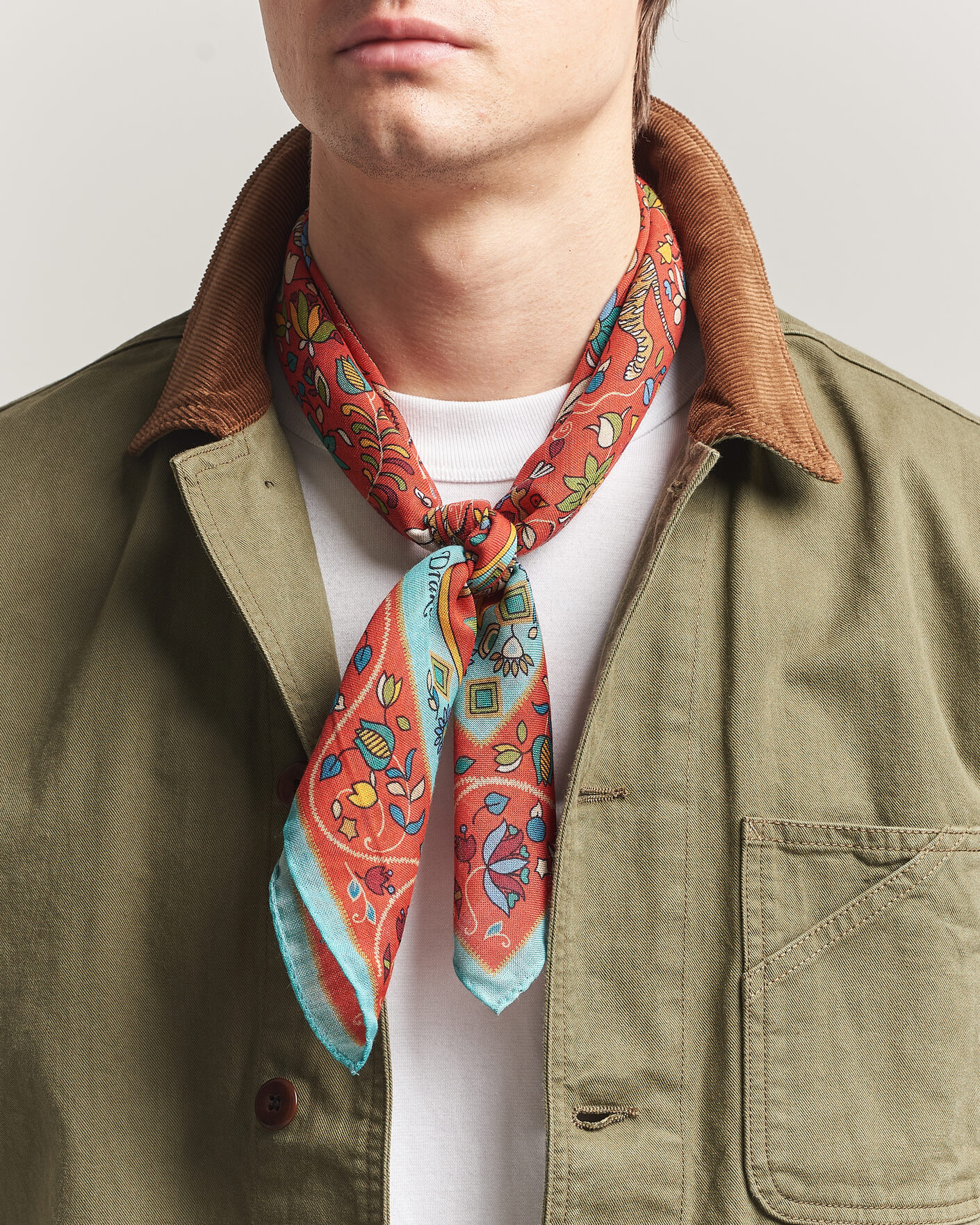 Homme | Drake's Tiger Garden Wool/Silk Bandana Red | Drake's | Tiger Garden Wool/Silk Bandana Red