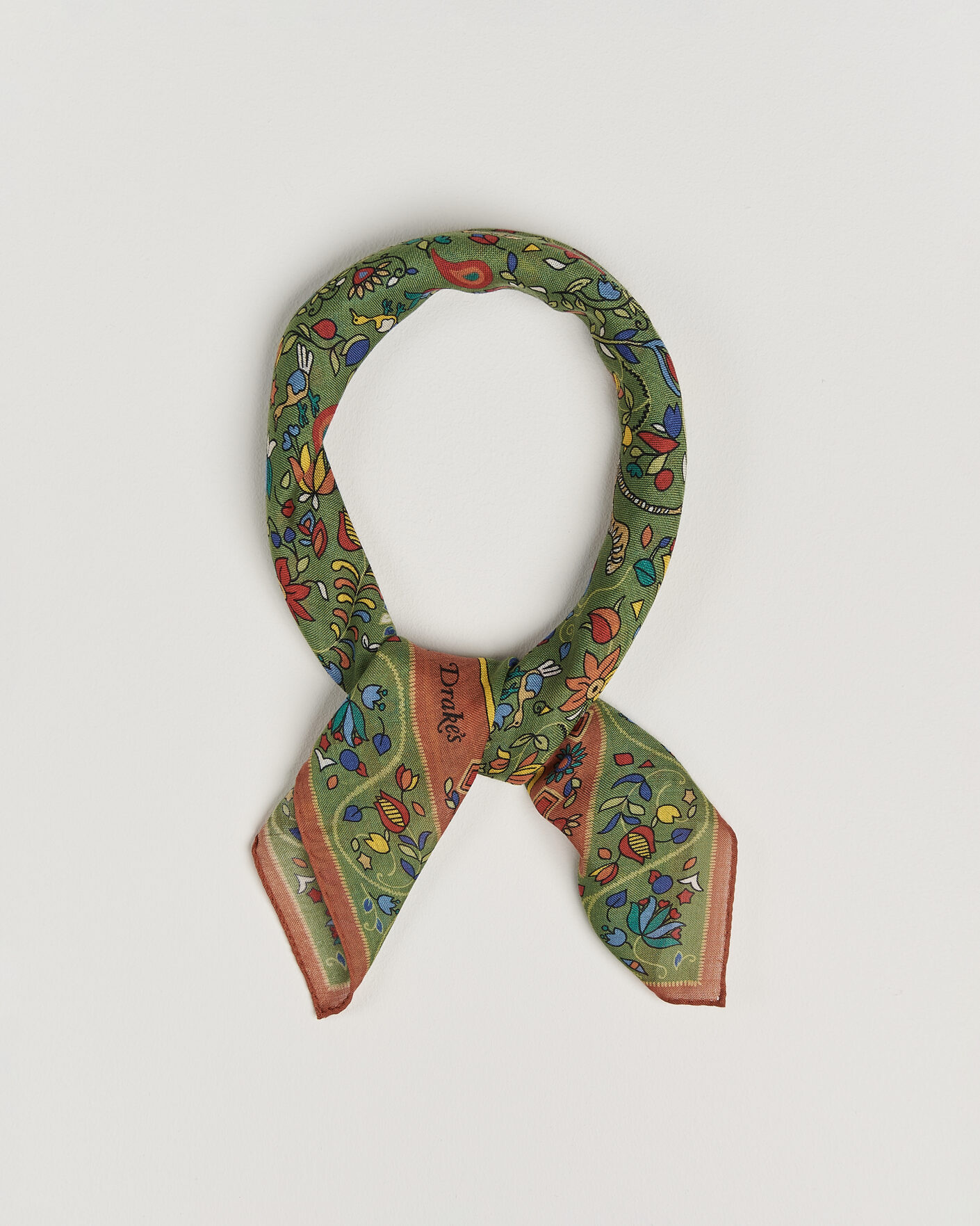 Homme | Écharpes | Drake's | Tiger Garden Wool/Silk Bandana Green
