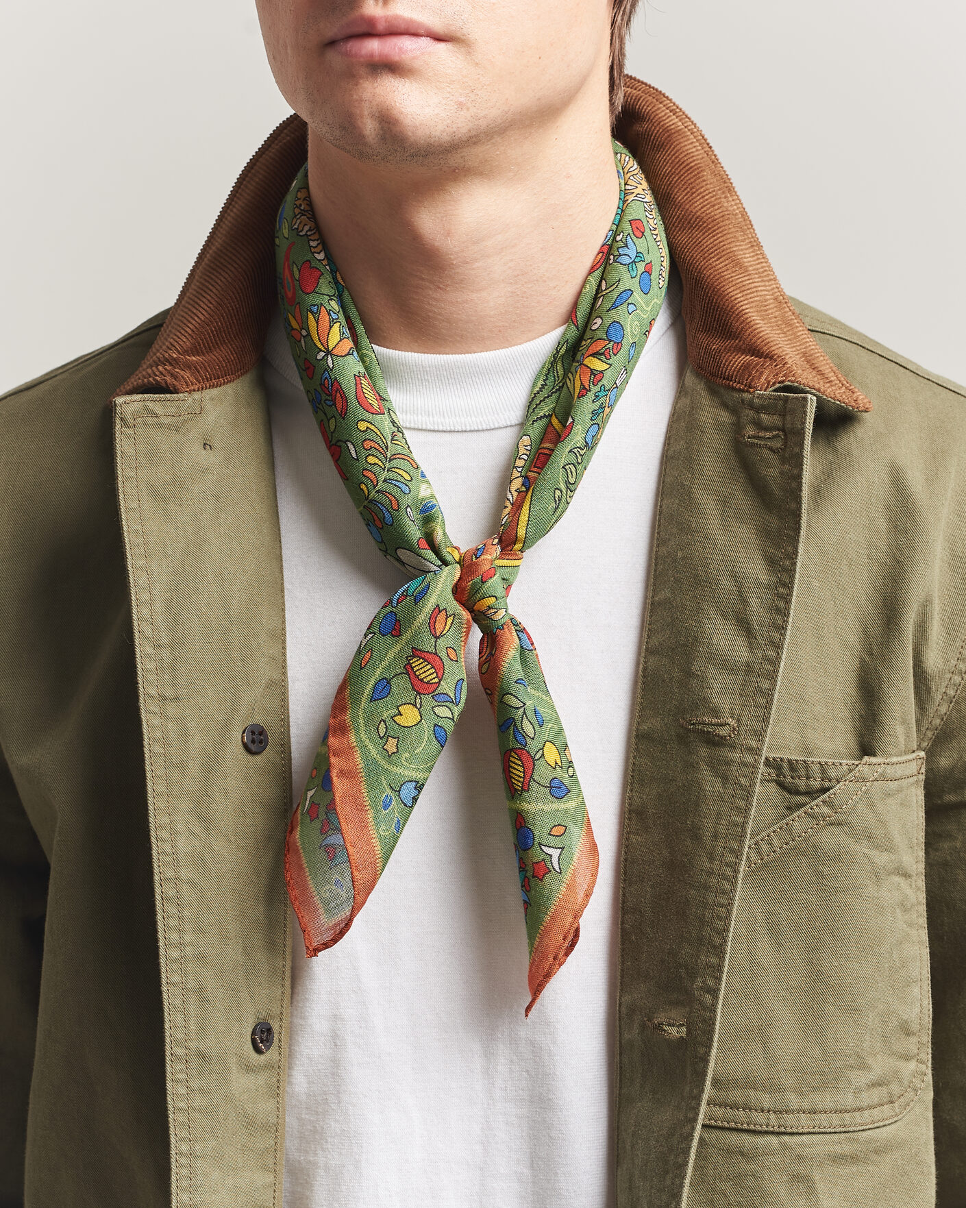 Homme | Écharpes | Drake's | Tiger Garden Wool/Silk Bandana Green