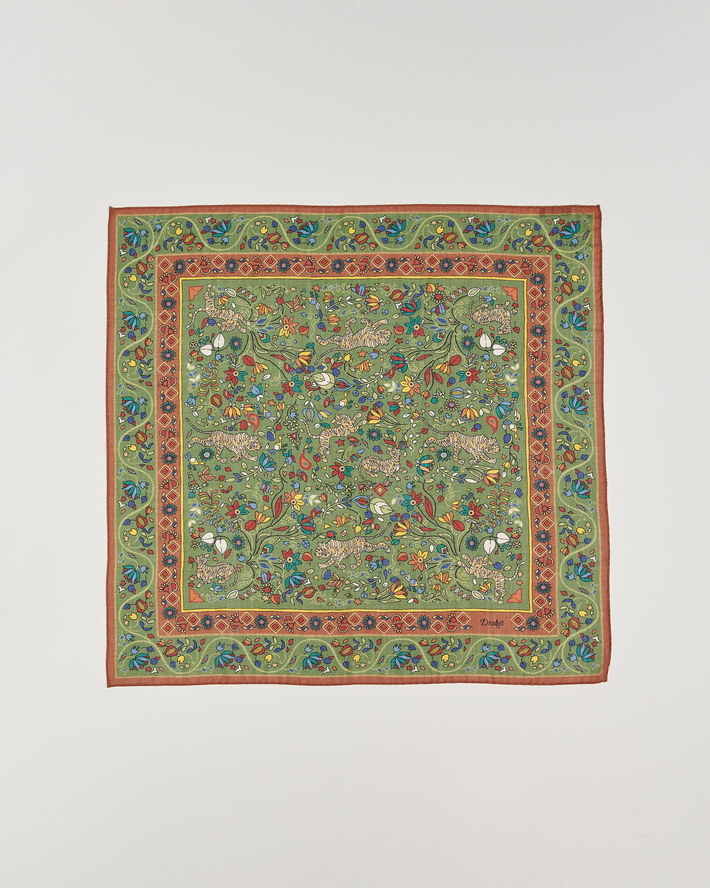 Homme | Écharpes | Drake's | Tiger Garden Wool/Silk Bandana Green