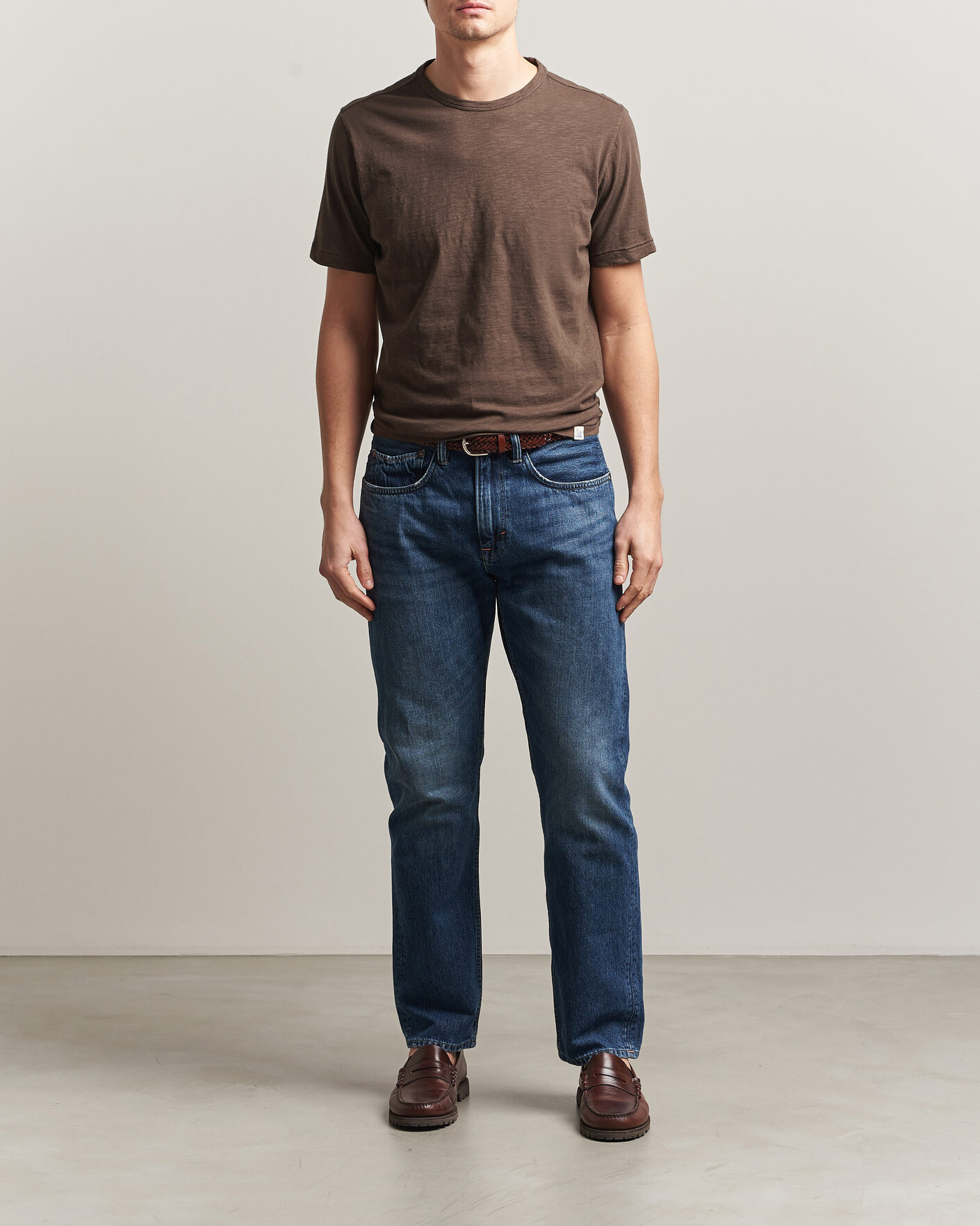 Homme | T-shirts | Merz b. Schwanen | Organic Pima Cotton Slub Crew Neck T-Shirt Chocolate