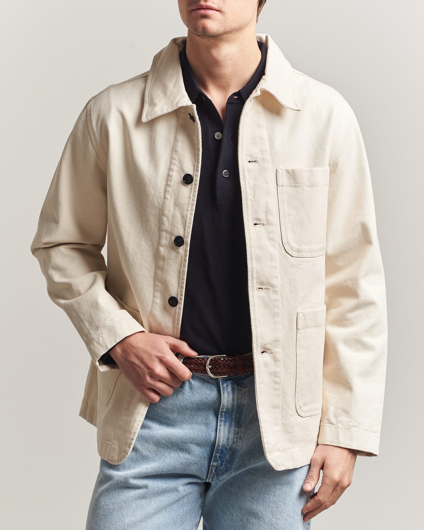 Homme | Chemises | Merz b. Schwanen | Worker Cotton Twill Overshirt Nature