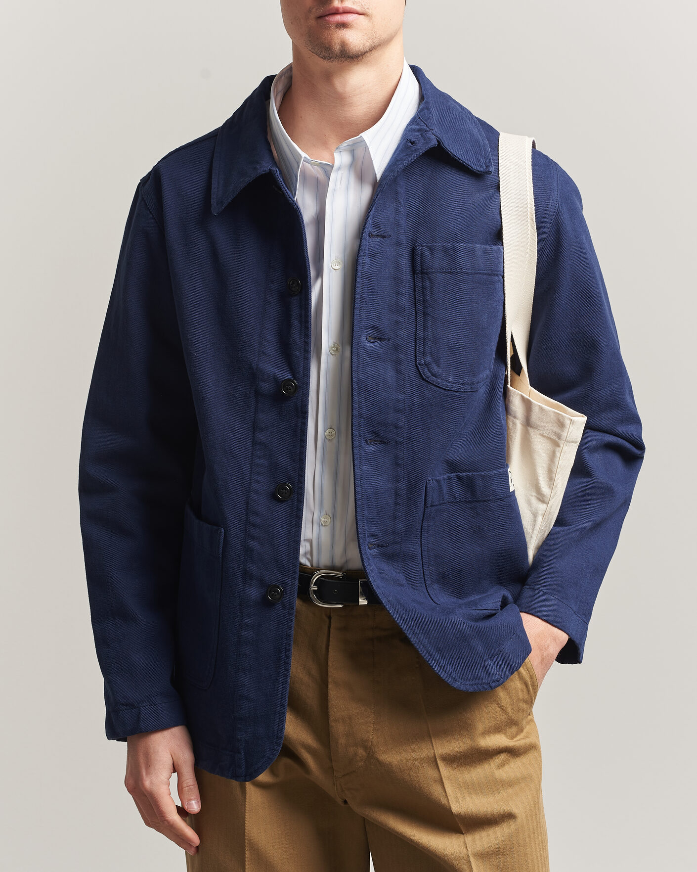 Homme | Chemises | Merz b. Schwanen | Worker Cotton Twill Overshirt Ink Blue