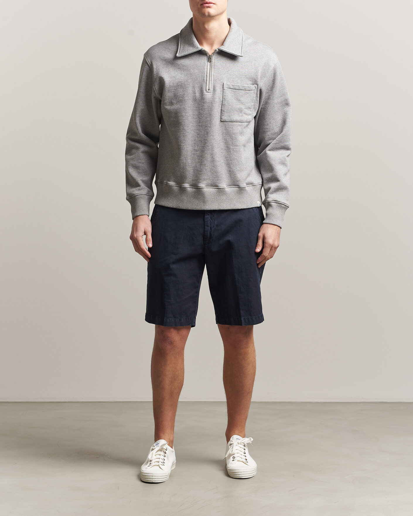 Homme | Pulls Et Tricots | Merz b. Schwanen | Classic Fit Authentic Fleece Half Zip Grey Melange