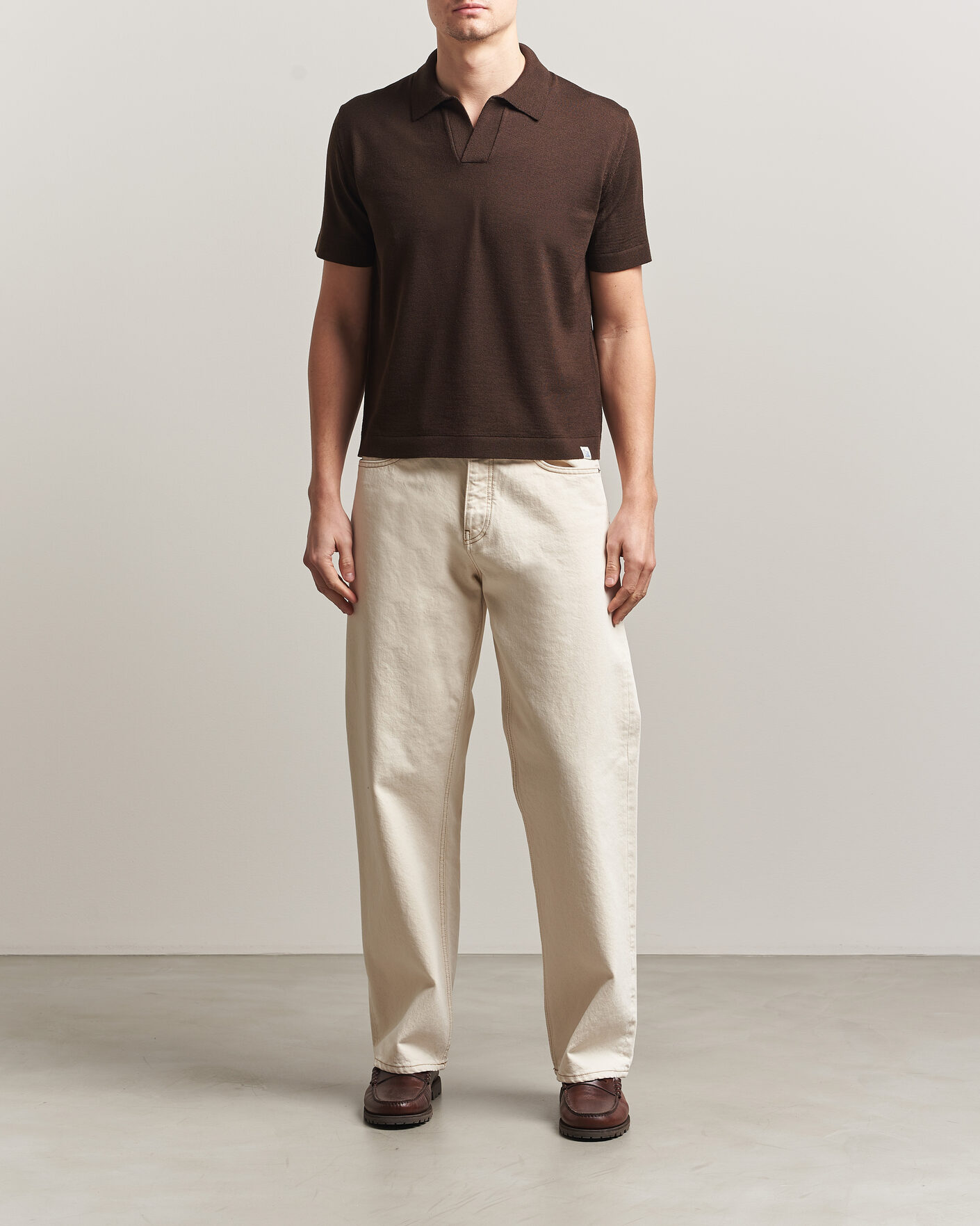 Homme | Polos | Merz b. Schwanen | Relaxed Fit Merino Knitted Polo Coffee