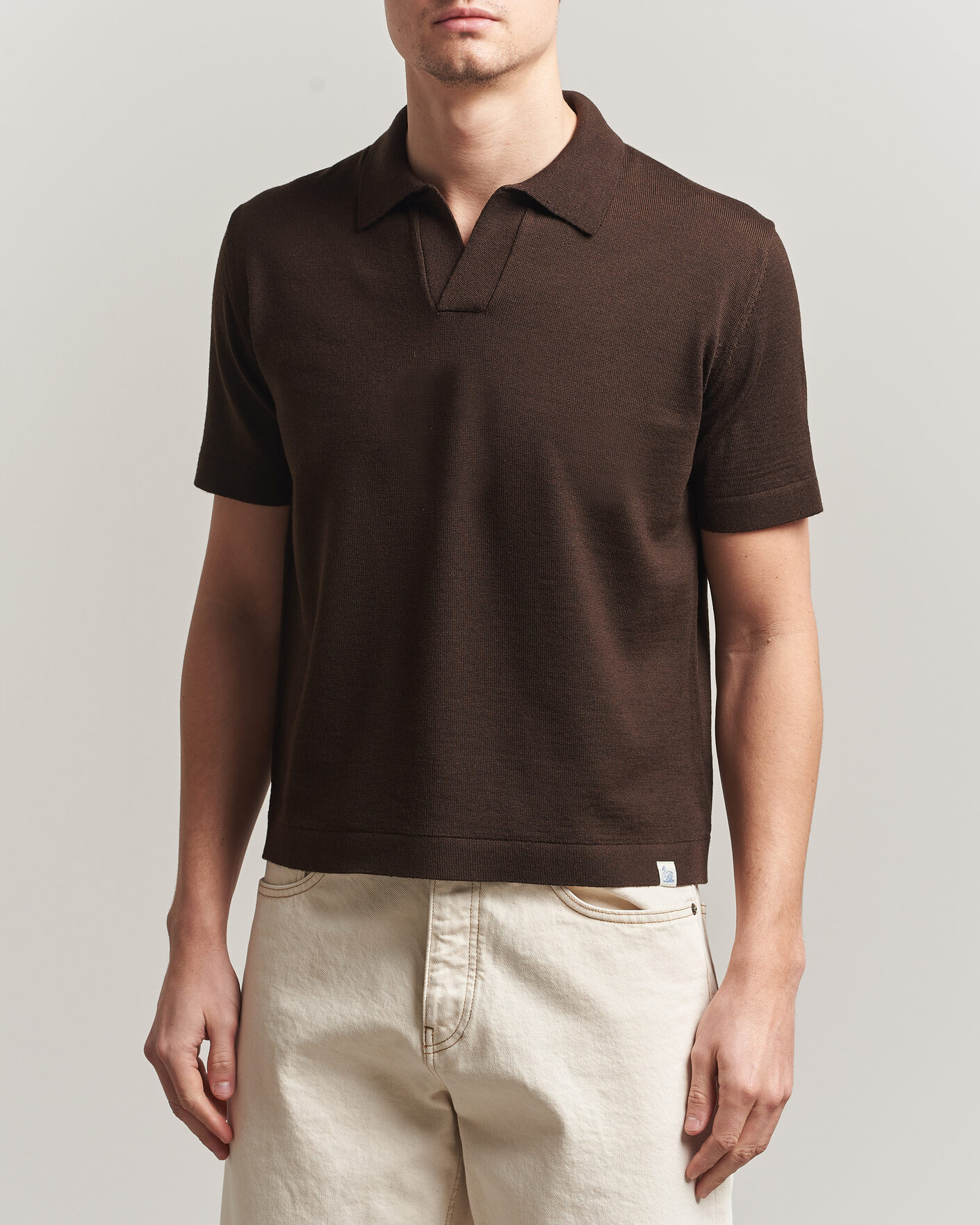 Homme | Polos | Merz b. Schwanen | Relaxed Fit Merino Knitted Polo Coffee