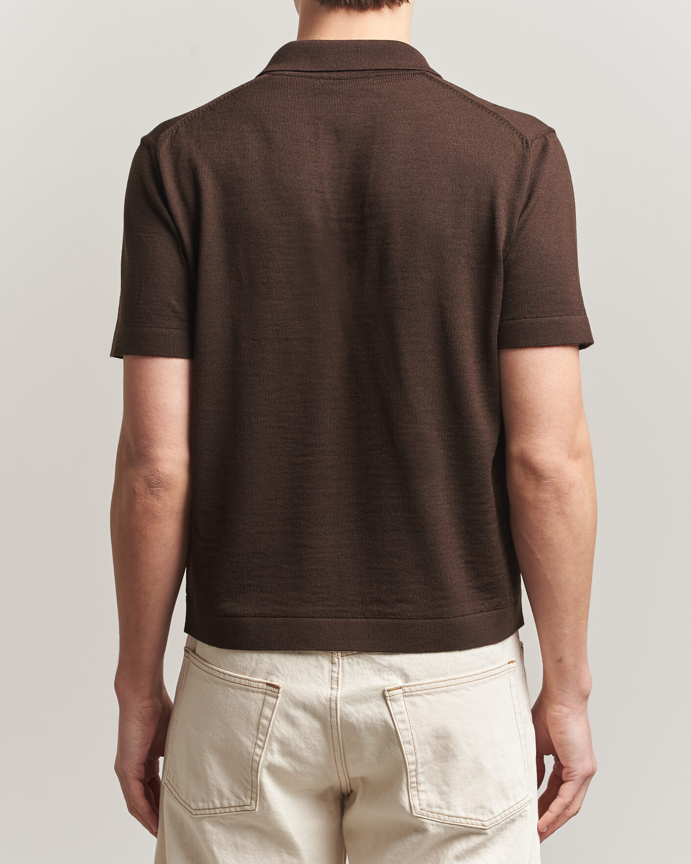 Homme | Polos | Merz b. Schwanen | Relaxed Fit Merino Knitted Polo Coffee