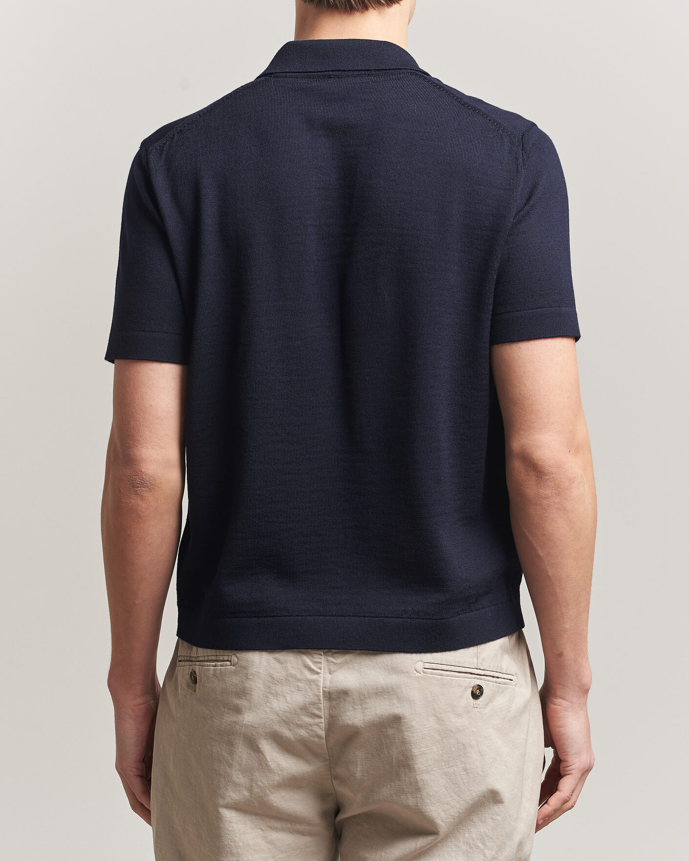 Homme | Polos | Merz b. Schwanen | Relaxed Fit Merino Knitted Polo Dark Navy