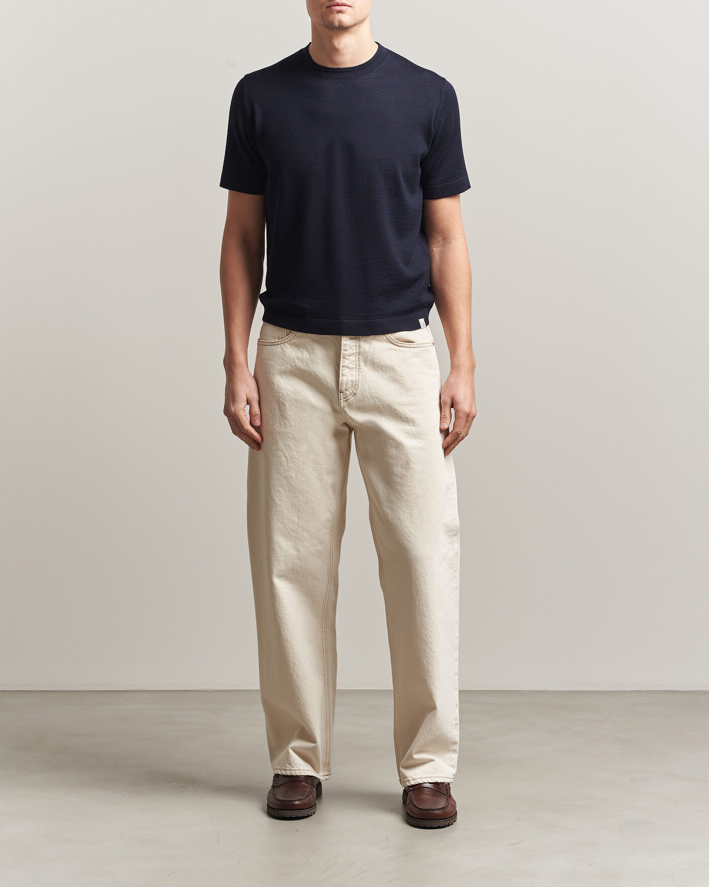 Homme | T-shirts | Merz b. Schwanen | Relaxed Fit Merino Knitted T-Shirt Dark Navy