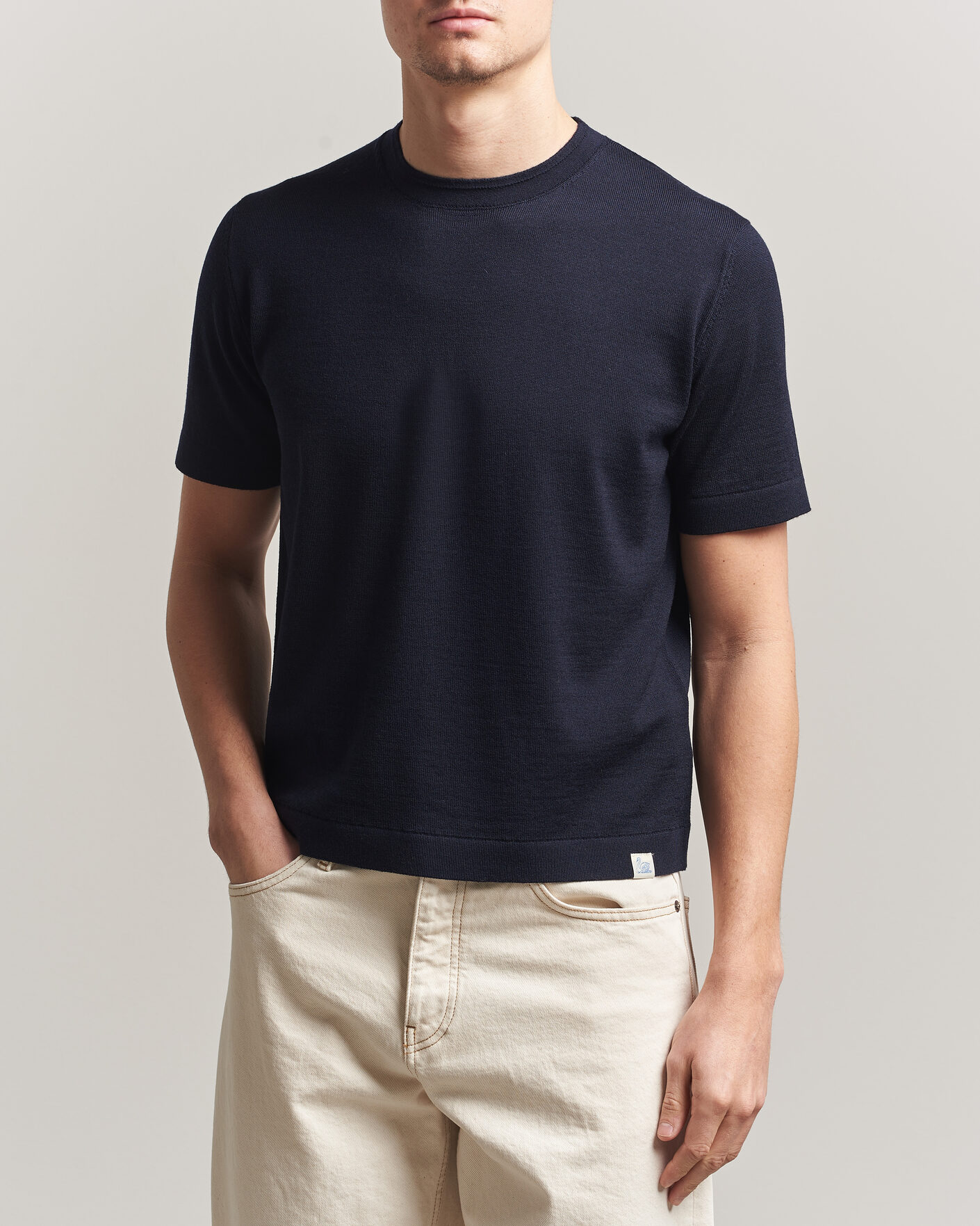 Homme | T-shirts | Merz b. Schwanen | Relaxed Fit Merino Knitted T-Shirt Dark Navy
