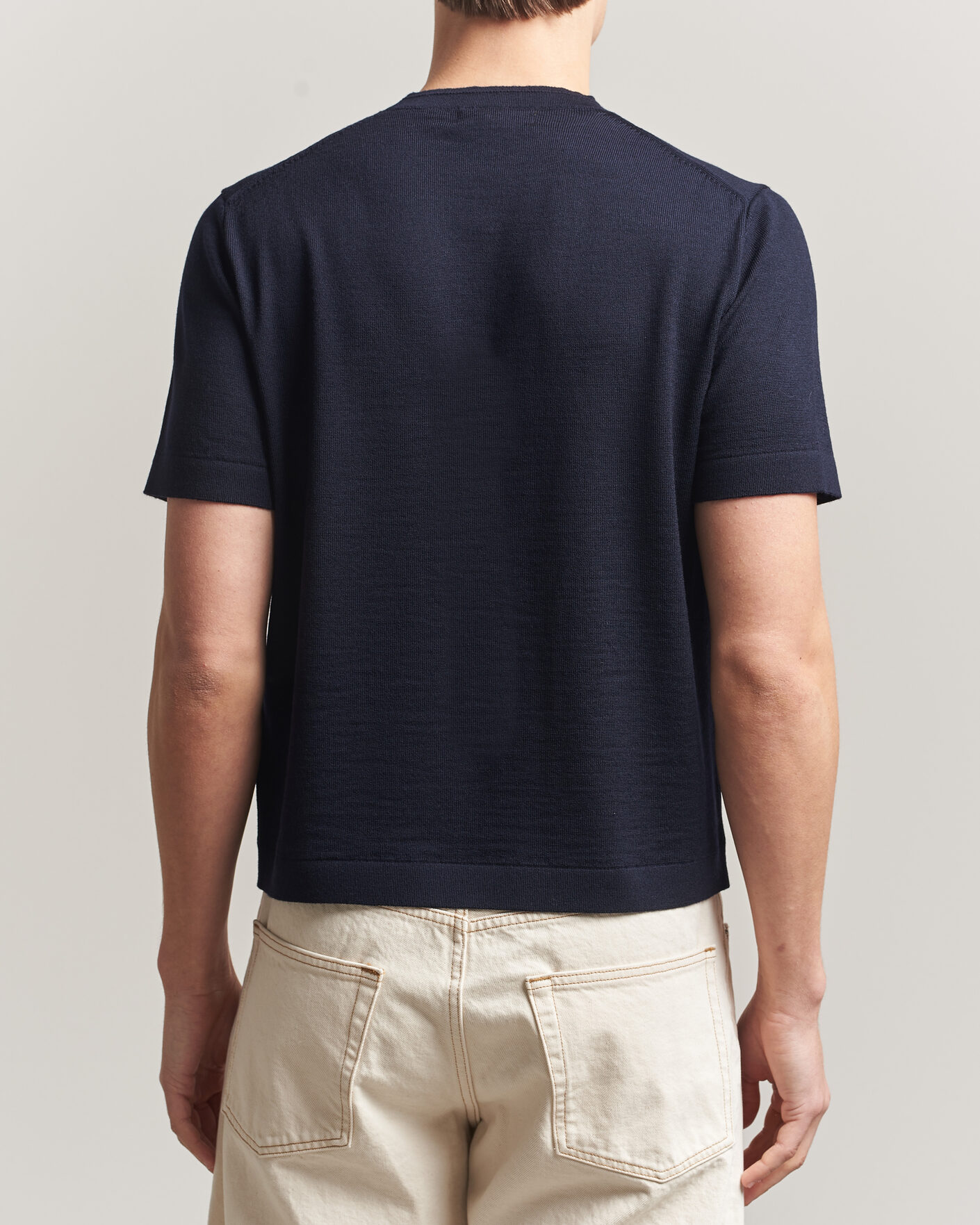 Homme | T-shirts | Merz b. Schwanen | Relaxed Fit Merino Knitted T-Shirt Dark Navy