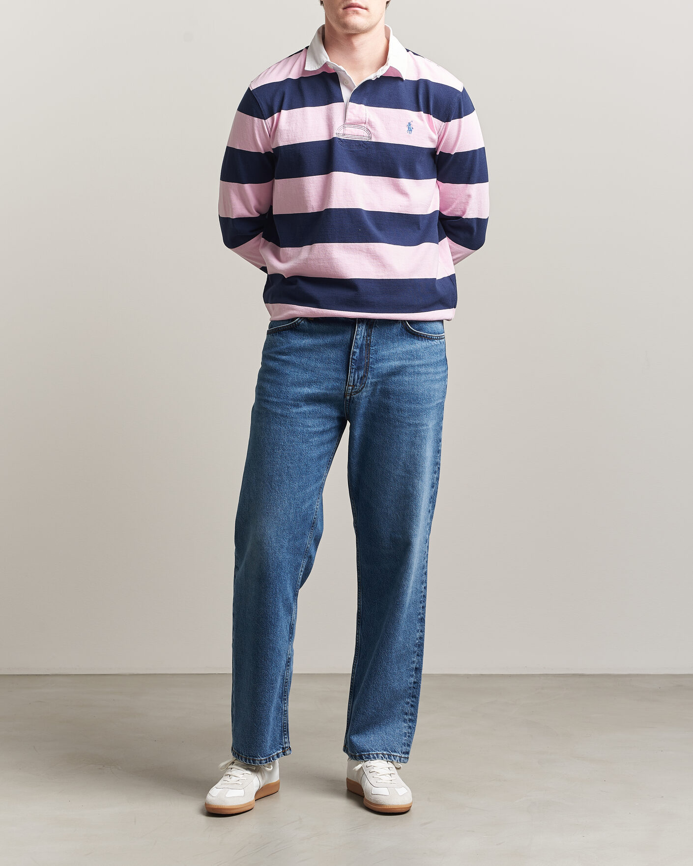 Homme | Pulls Et Tricots | Polo Ralph Lauren | Jersey Striped Rugger Carmel Pink/Newport Navy