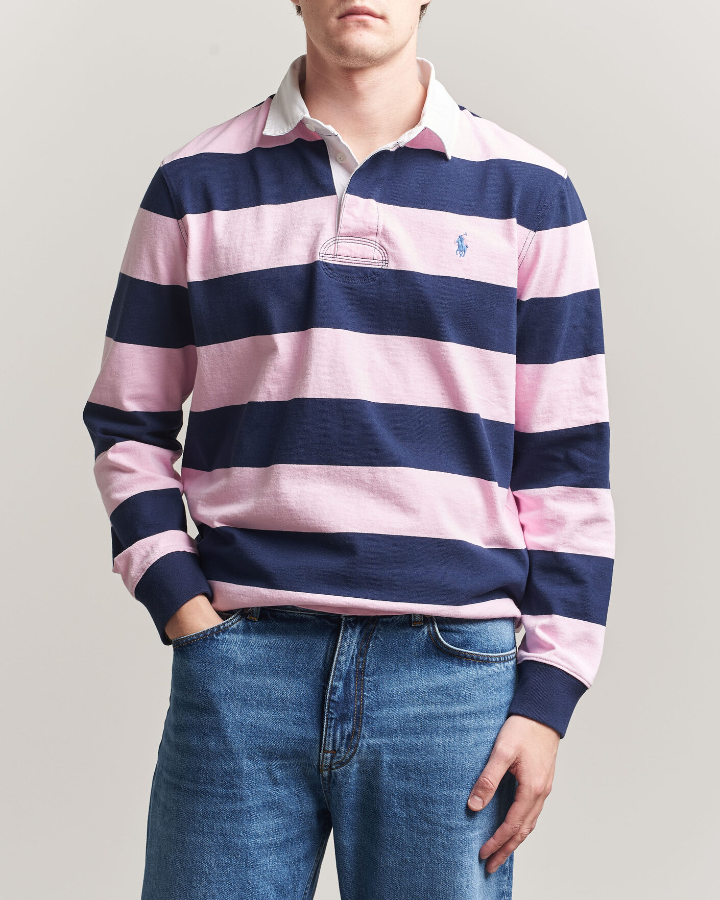 Homme | Pulls Et Tricots | Polo Ralph Lauren | Jersey Striped Rugger Carmel Pink/Newport Navy