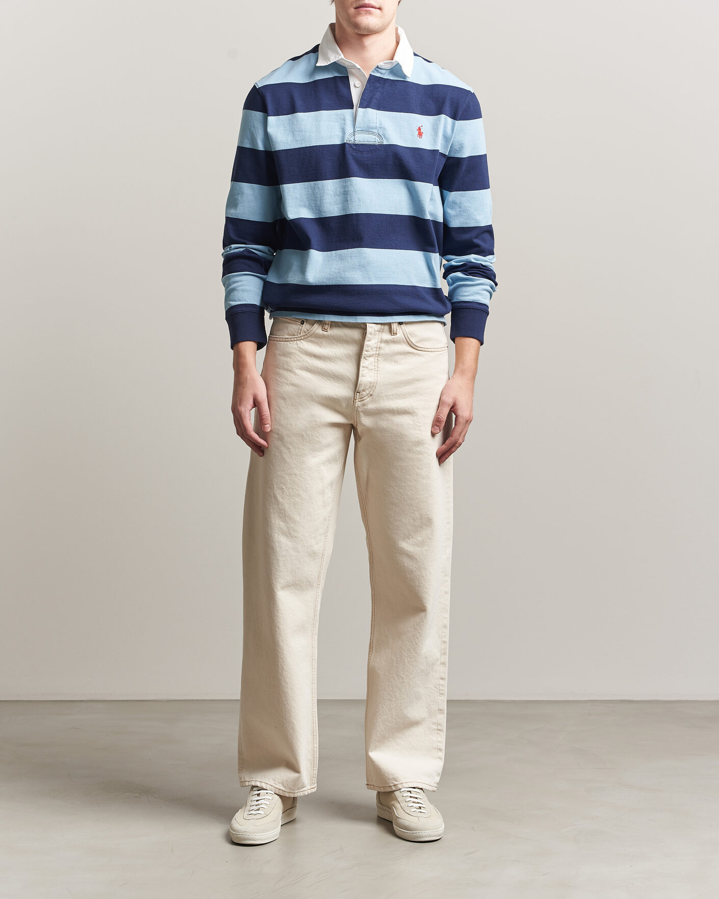 Homme | Pulls Et Tricots | Polo Ralph Lauren | Jersey Striped Rugger Powder Blue/Newport Navy